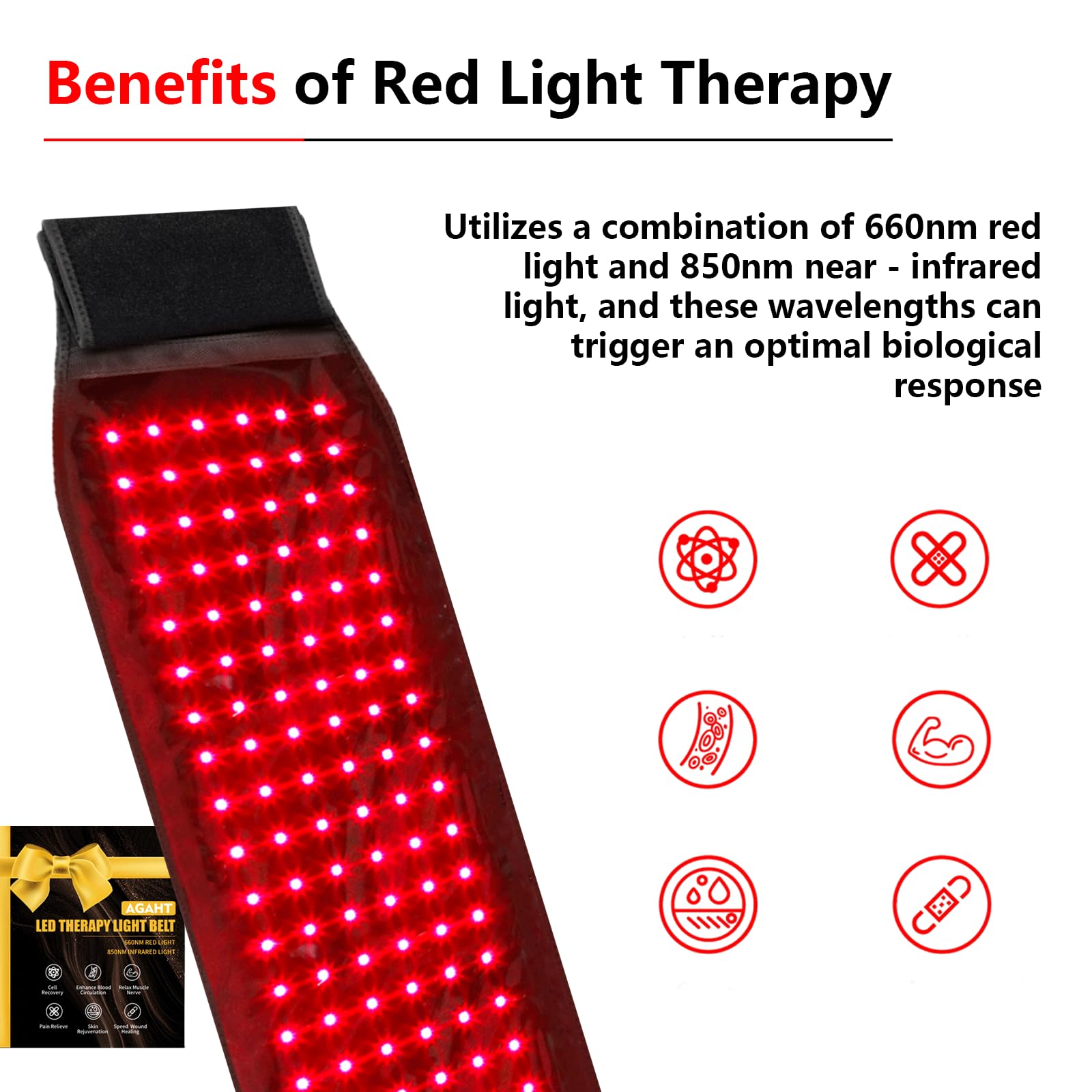 AGAHT Ceinture rouge 660nm et 850nm – diodes près de la peau.