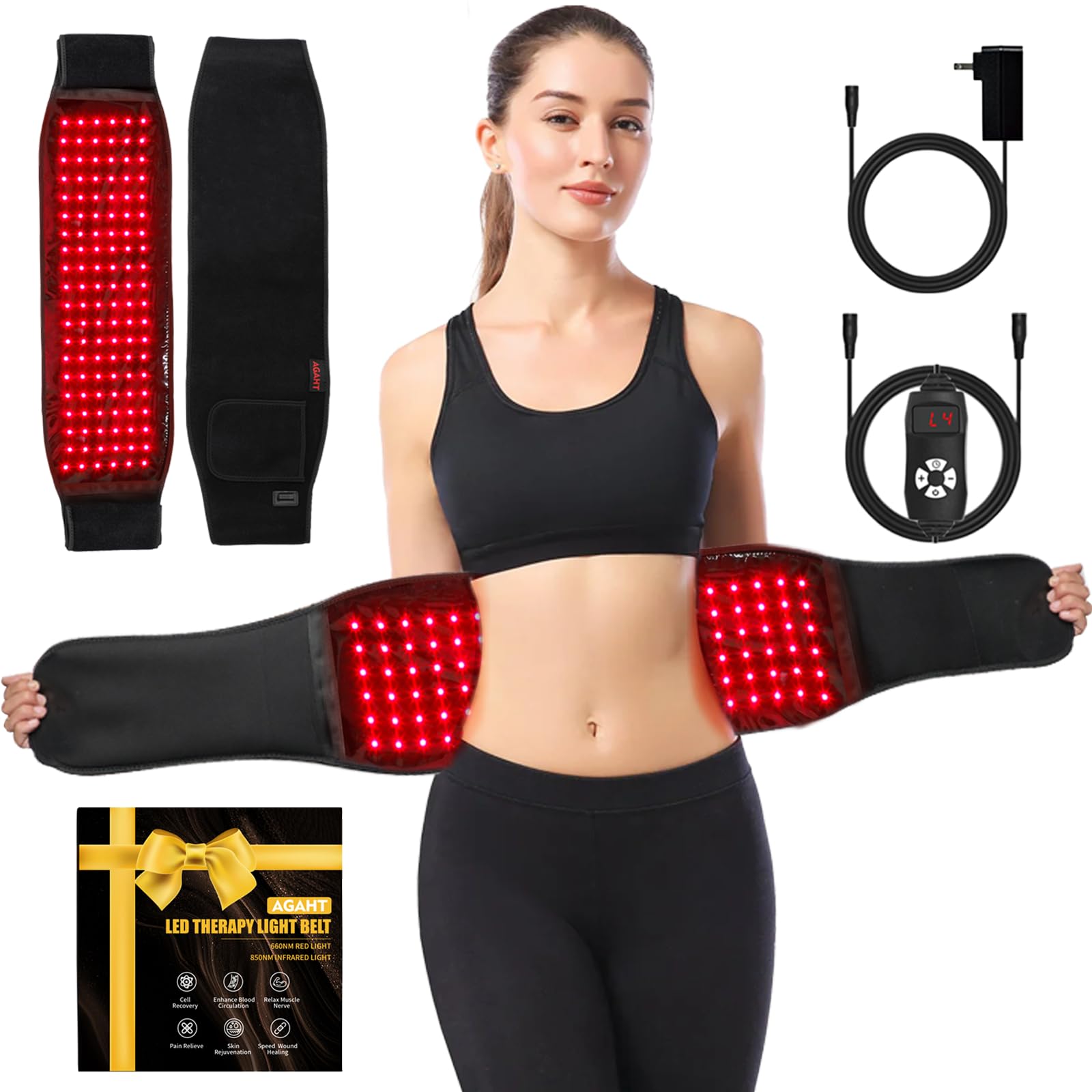 AGAHT Ceinture thérapie lumière rouge couvre l'ensemble du torse et du dos.