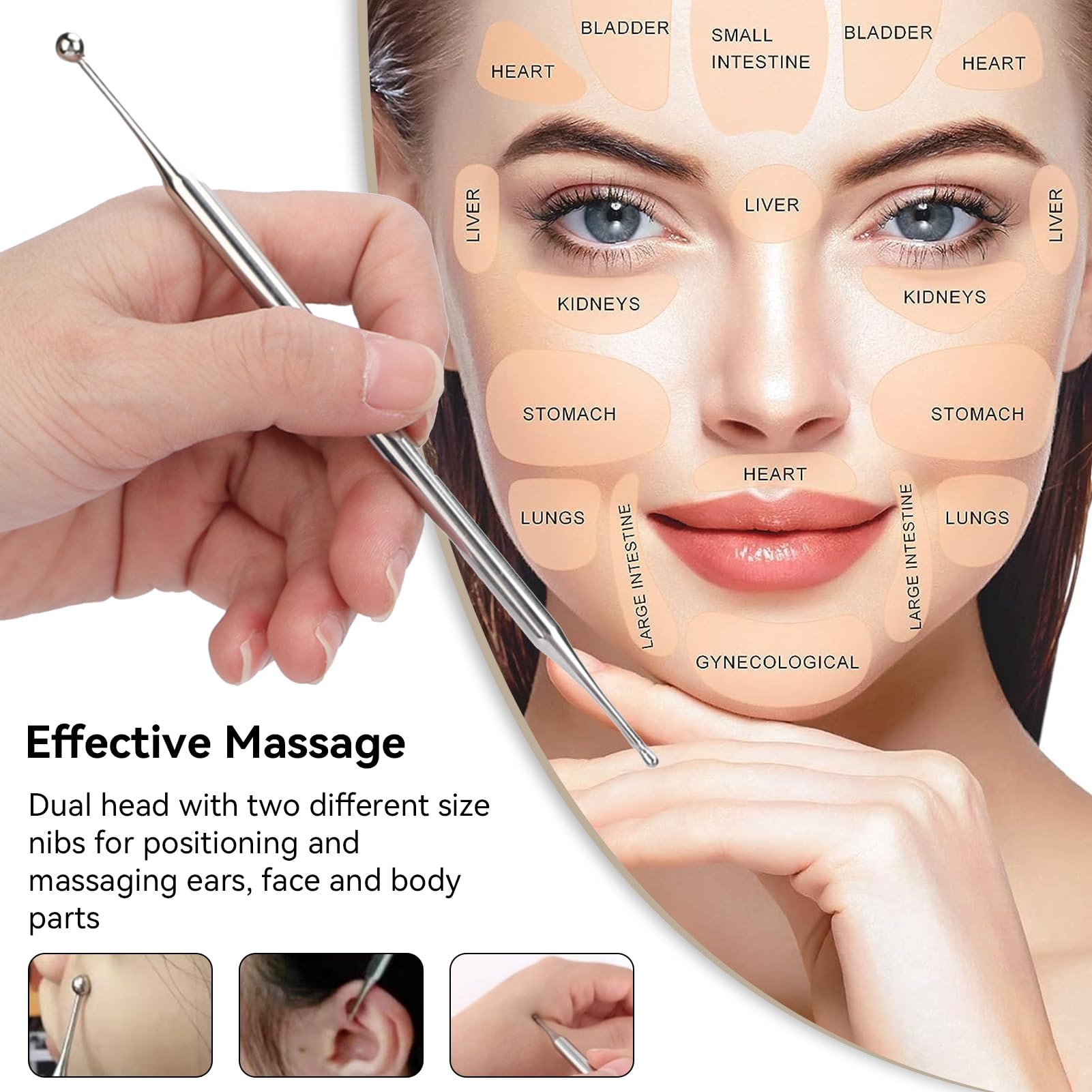 Agatige stylo d'acupression inox visage pour relief ciblé et massage apaisant