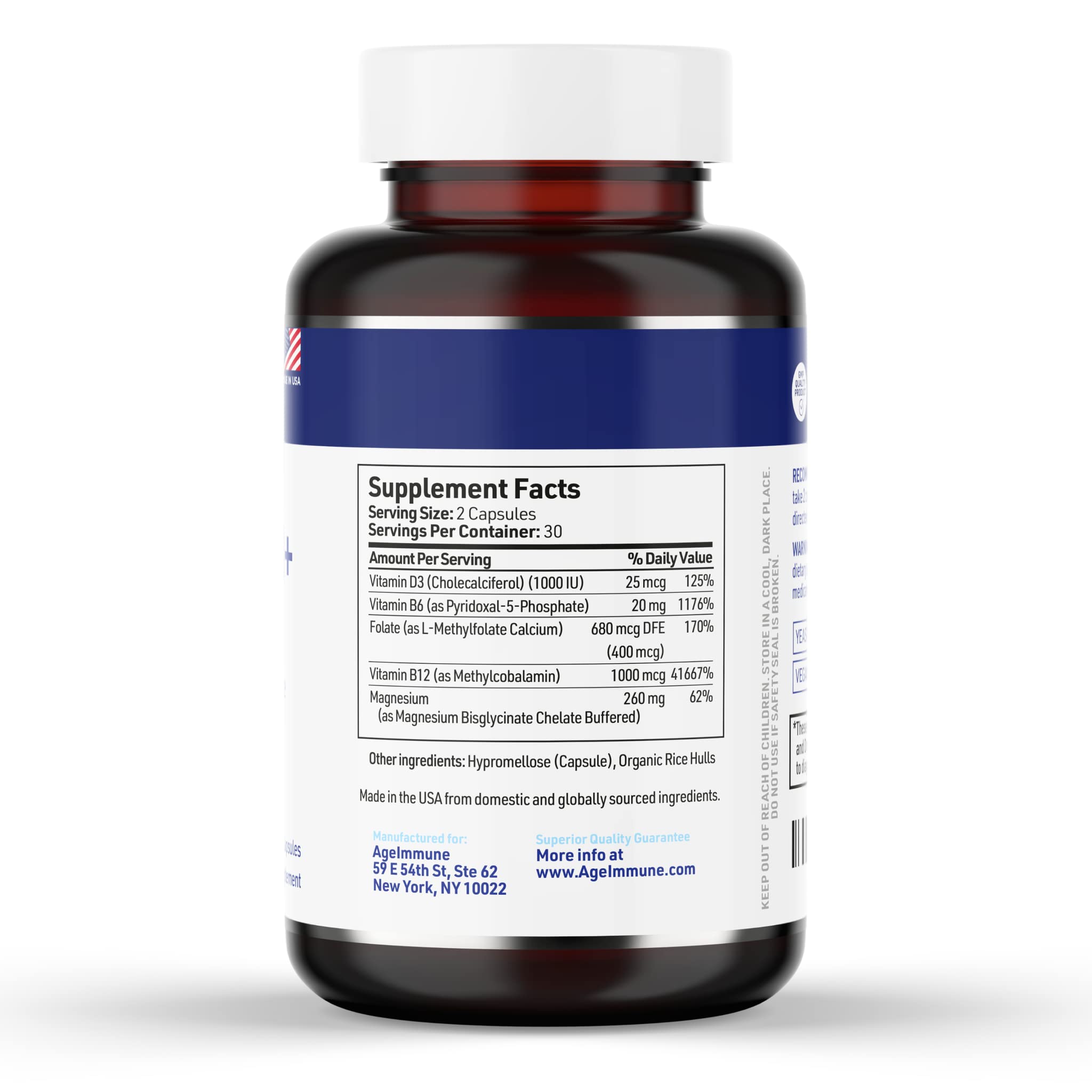 AgeImmune: capsules de magnesium bisglycinate pour absorption douce.