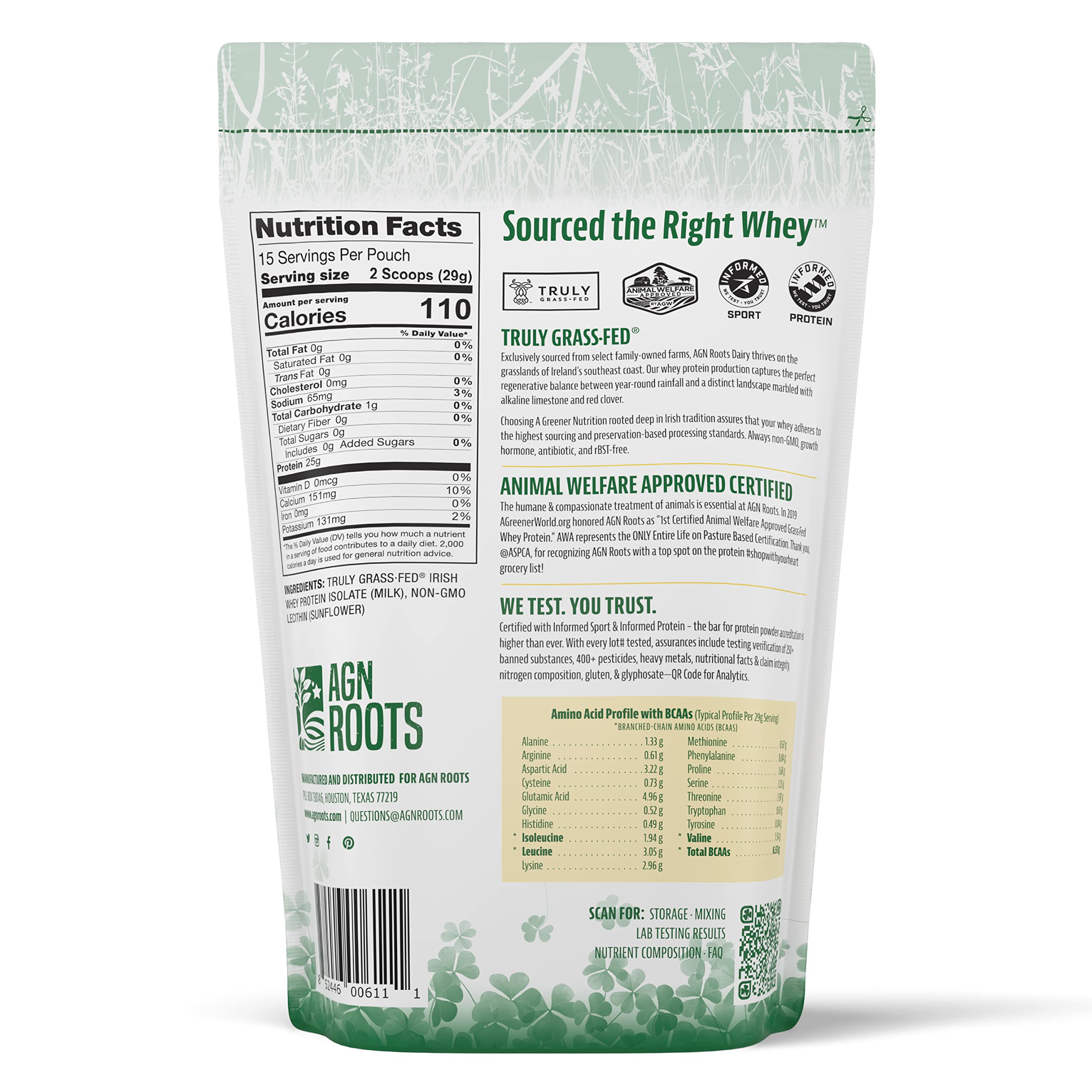 AGN Roots whey isolate non aromatisée en sachet hermétique, conservation améliorée.