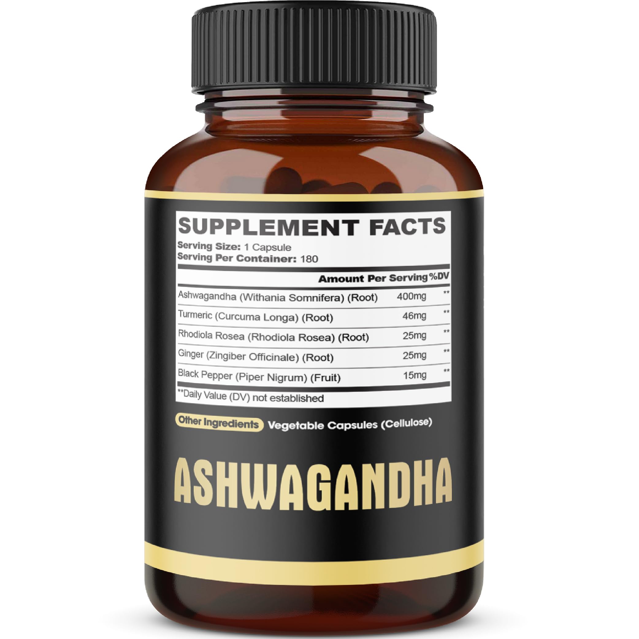 Étiquette Agobi 5in1 Ashwagandha, ingrédients naturels et traçabilité.