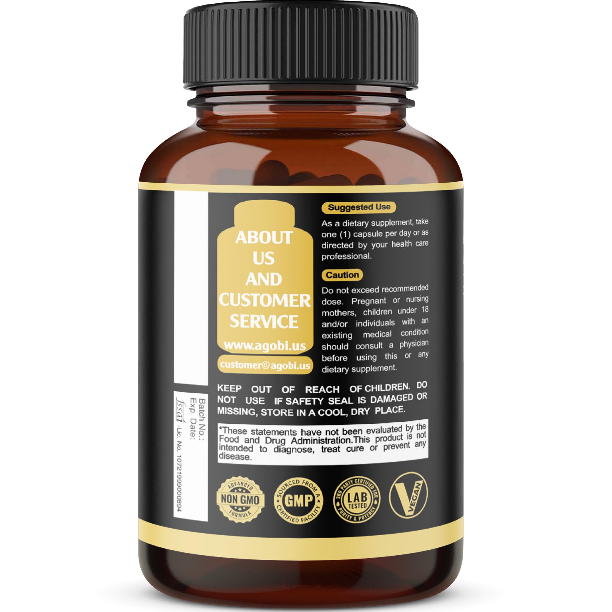 Utilisation quotidienne Agobi 5in1 Ashwagandha, lot de six mois pour stabilité.