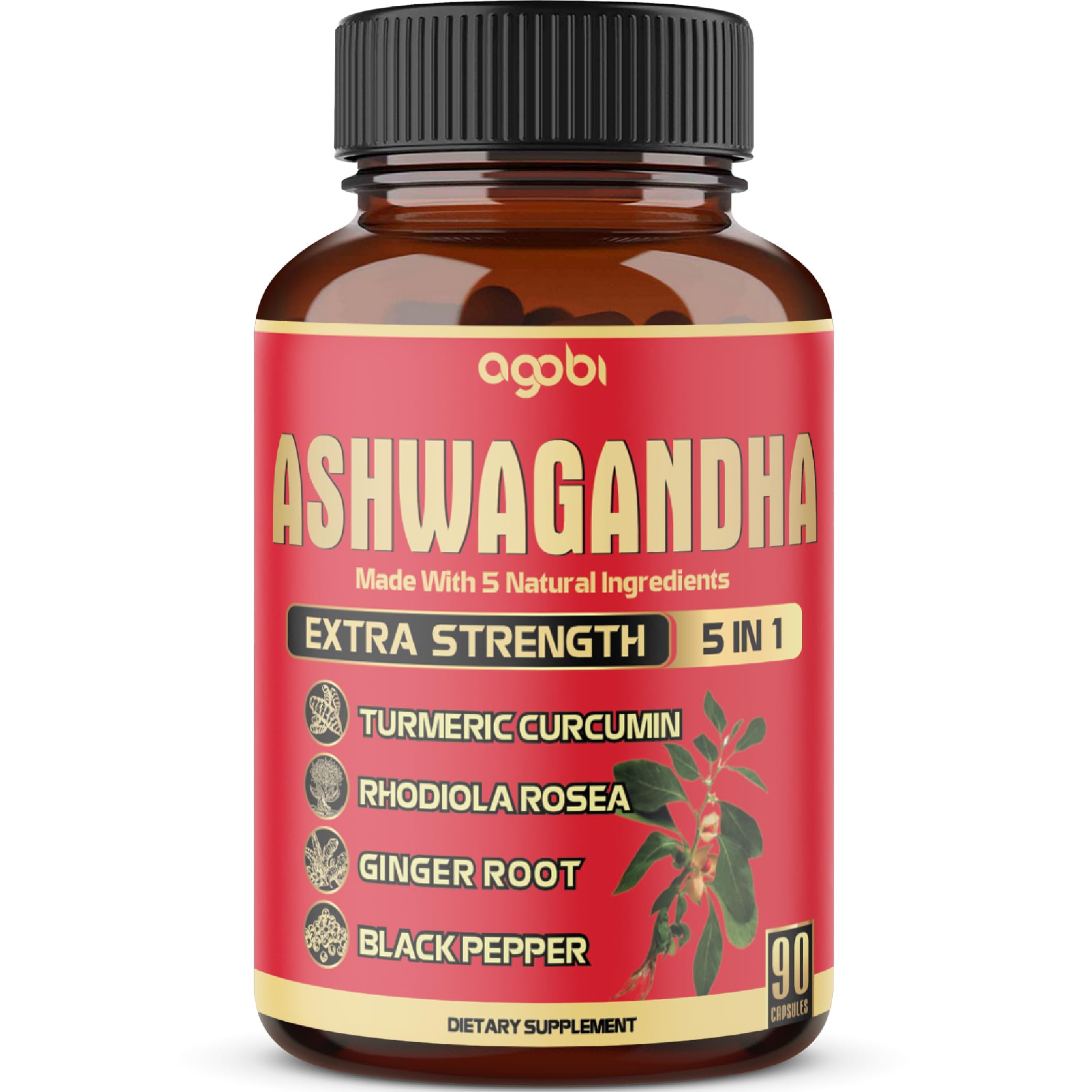 Bouteille Agobi Ashwagandha 90 capsules, pratique pour votre routine quotidienne.