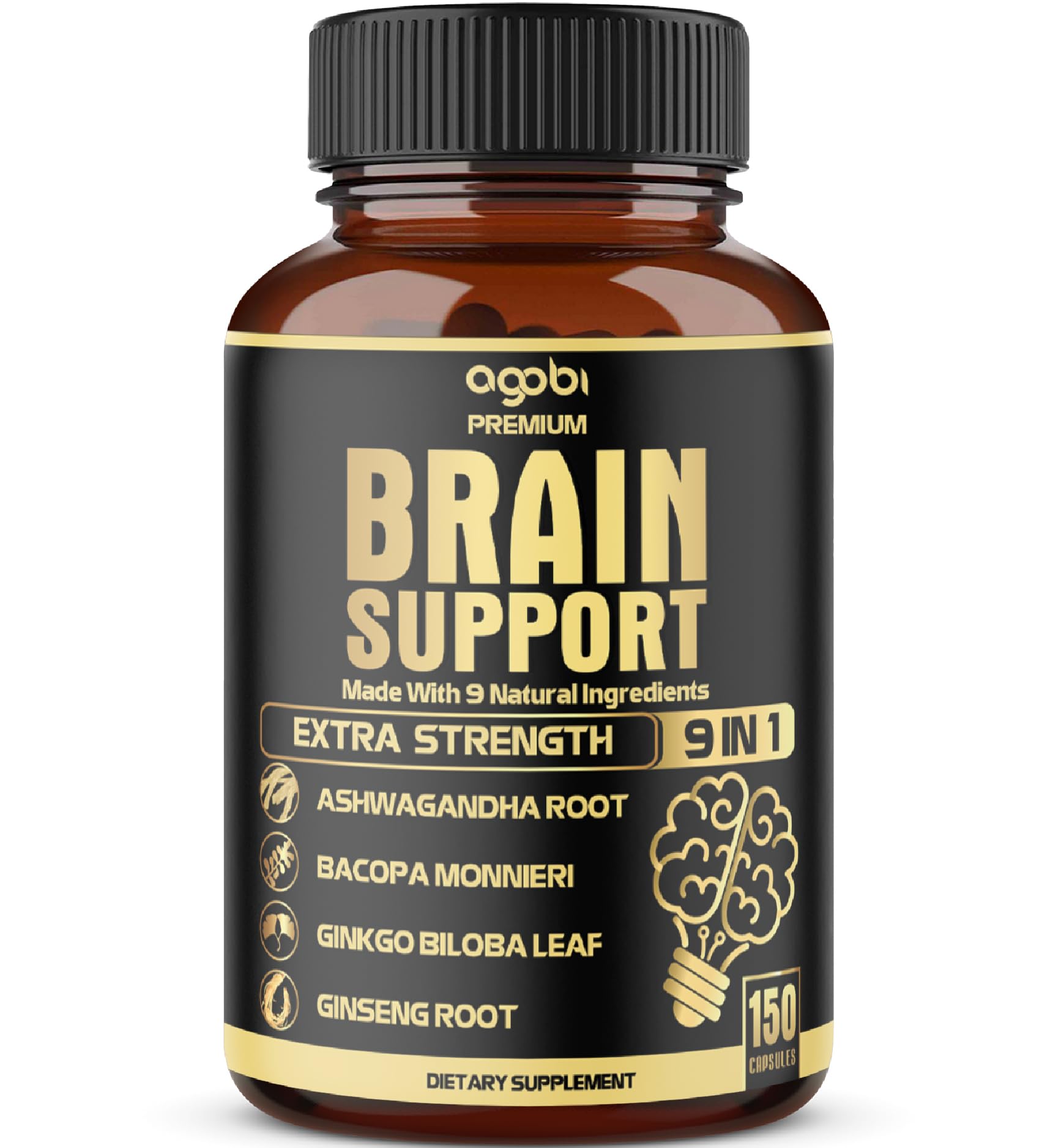 Agobi 9in1 Brain Support bouteille : soutien concentration et énergie durable au quotidien.
