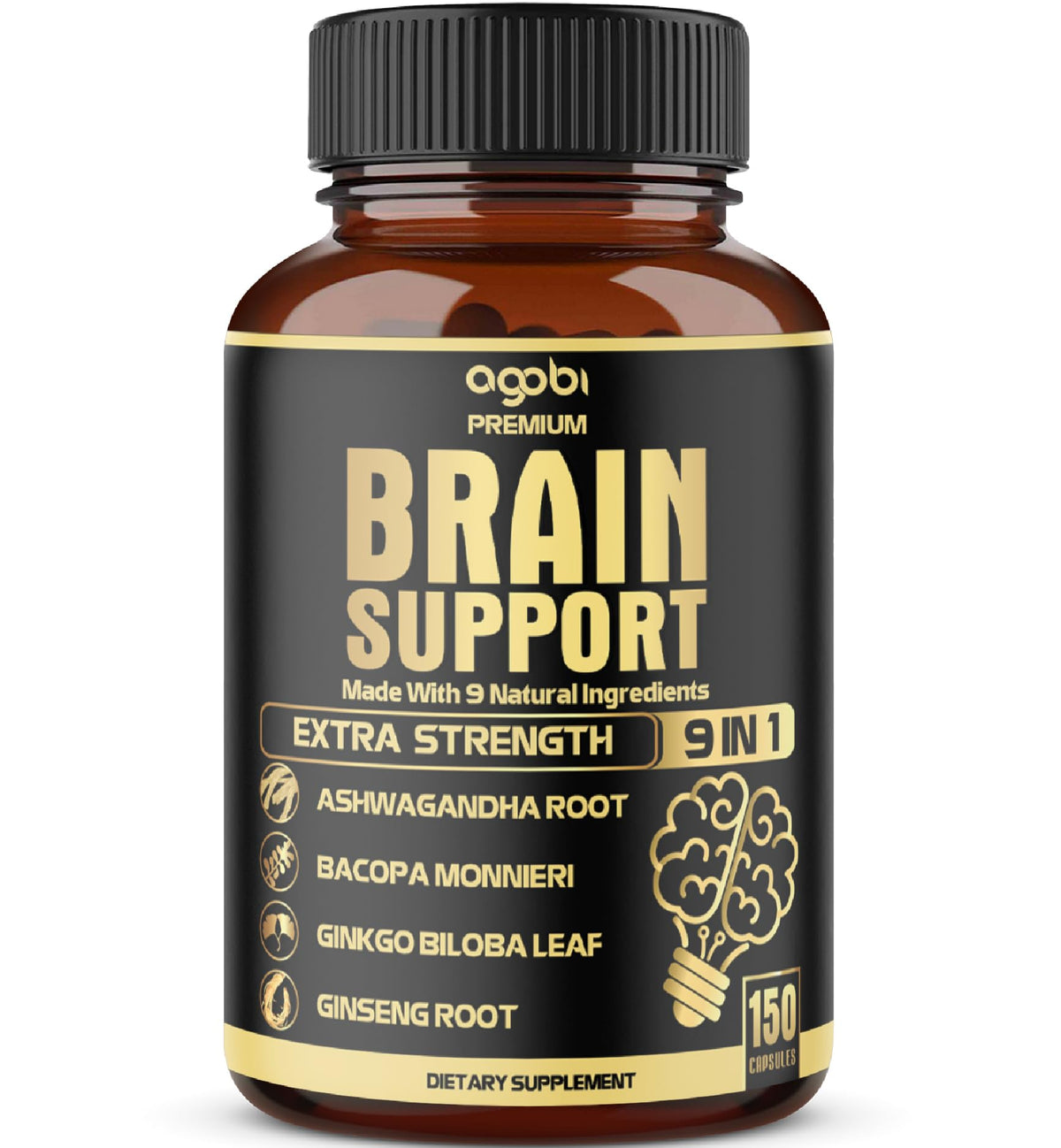 Agobi 9in1 Brain Support bouteille : soutien concentration et énergie durable au quotidien.
