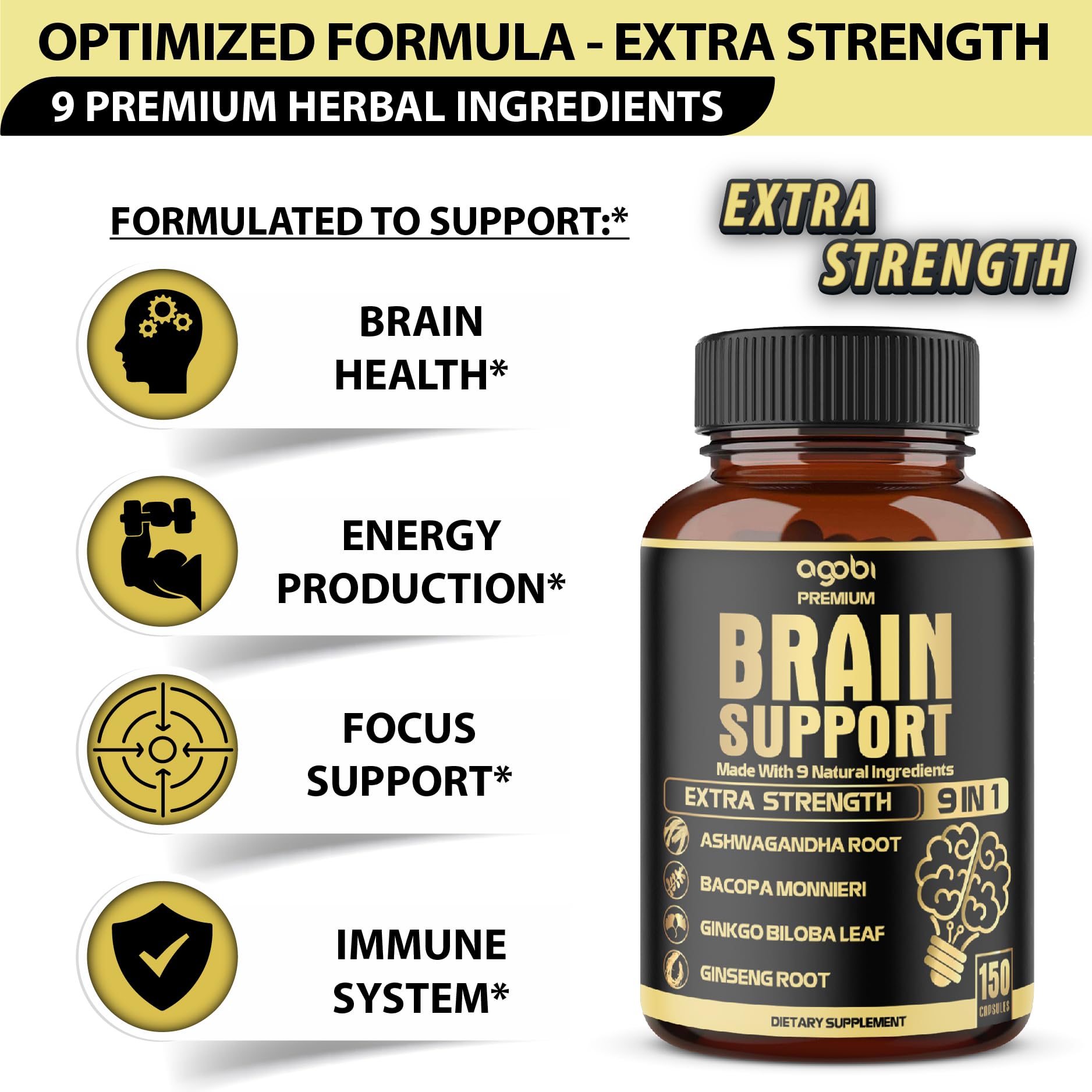 Agobi 9in1 Panax Ginseng racine : soutien attention et endurance cognitive.