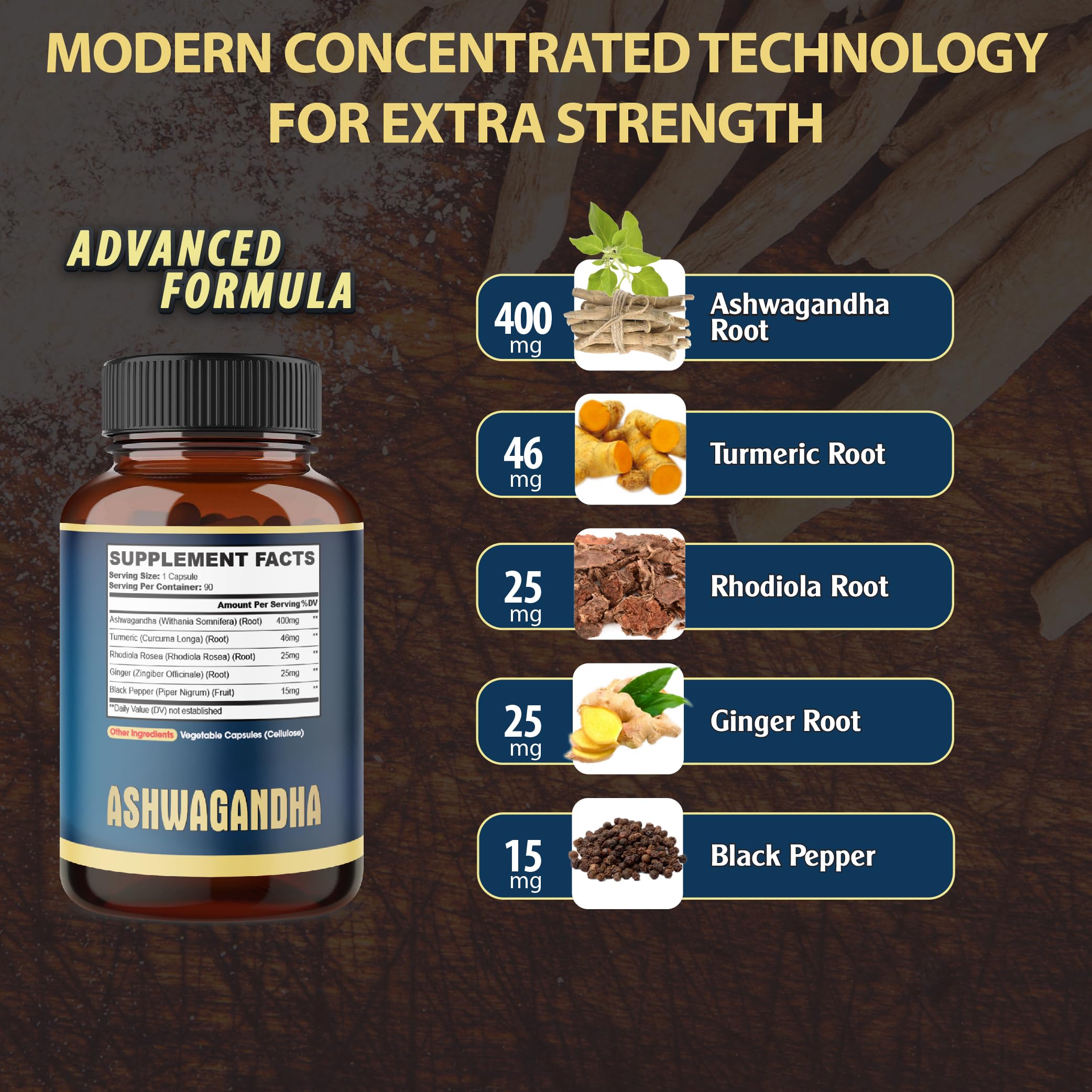 Formule 5 en 1 Agobi avec gingembre, curcuma et rhodiola.