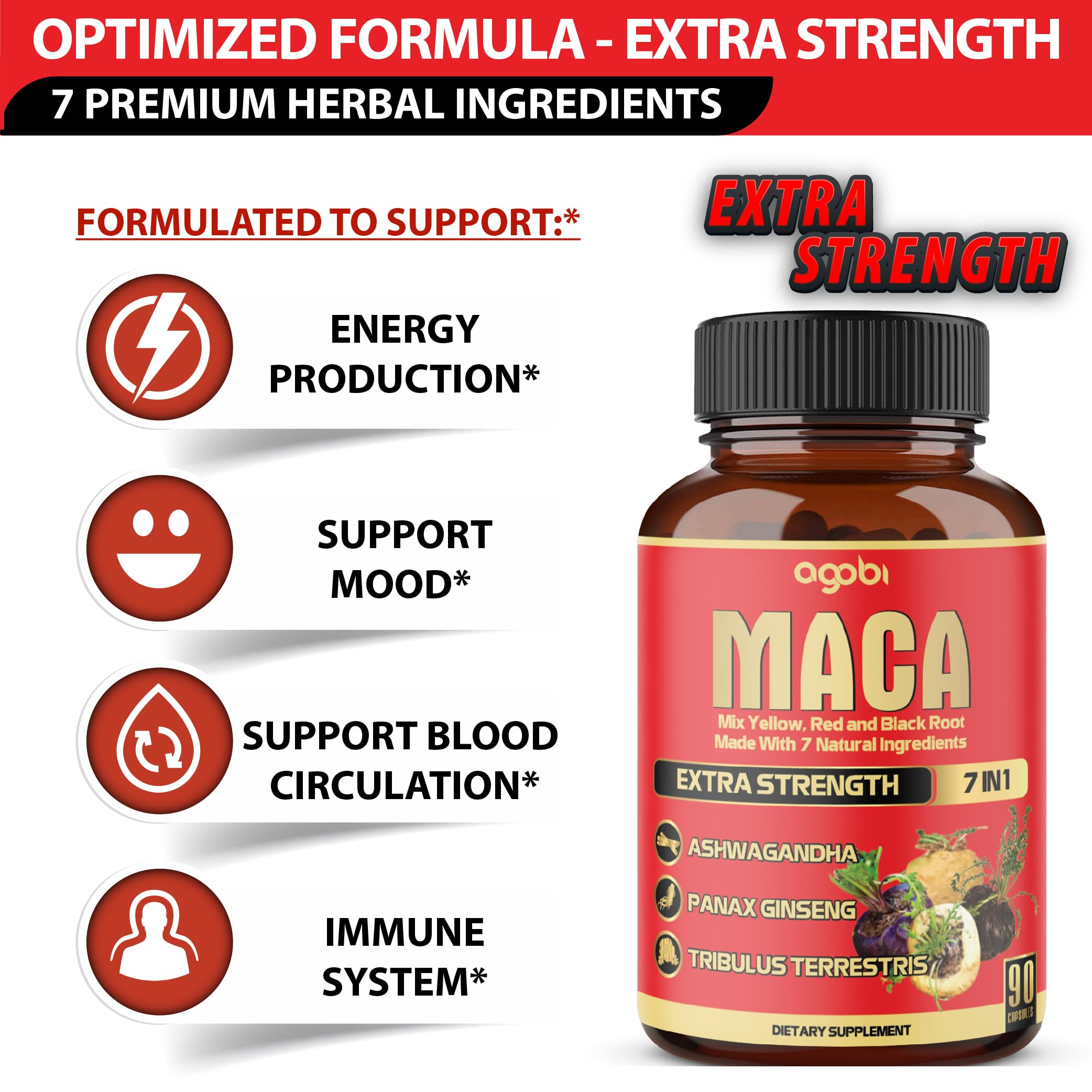 Capsules Agobi Maca et Ginseng pour performance et concentration.