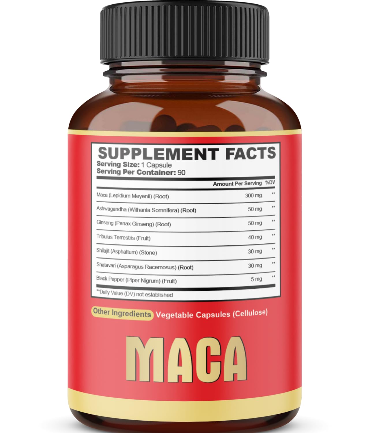 Capsules Maca Agobi au poivre noir pour meilleure absorption.