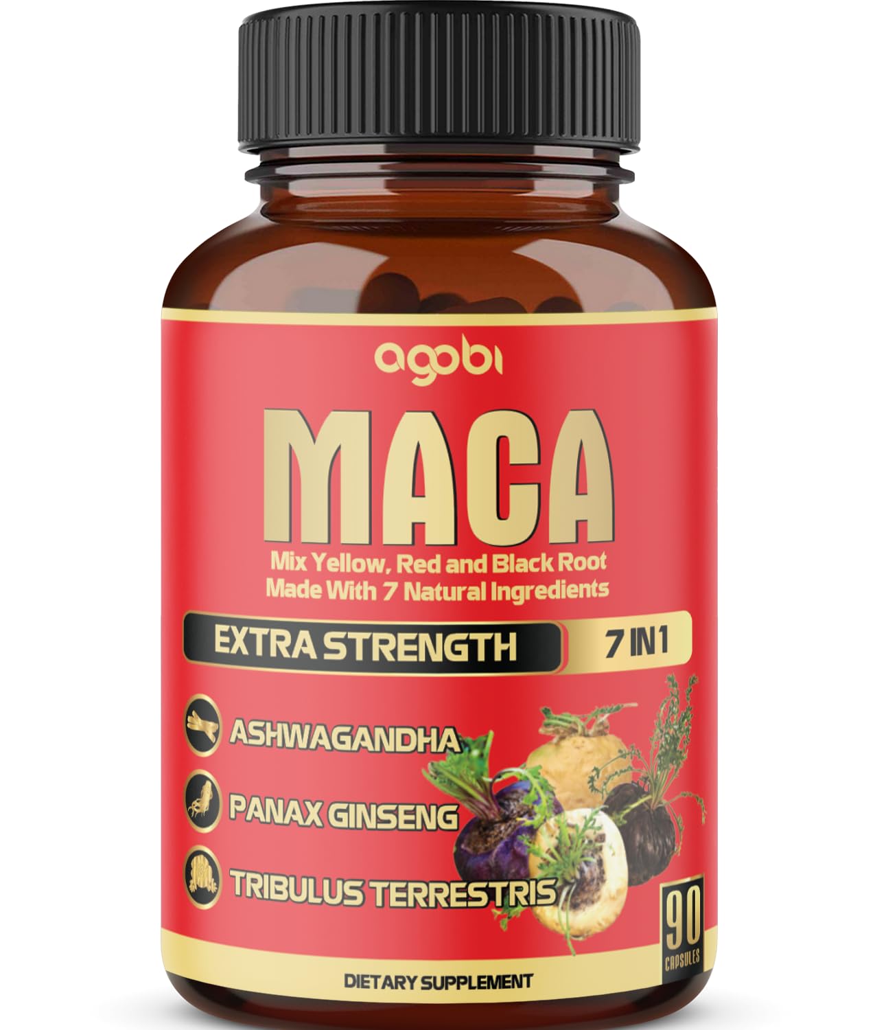 Capsules Agobi Maca avec racine pour énergie et vitalité au quotidien.