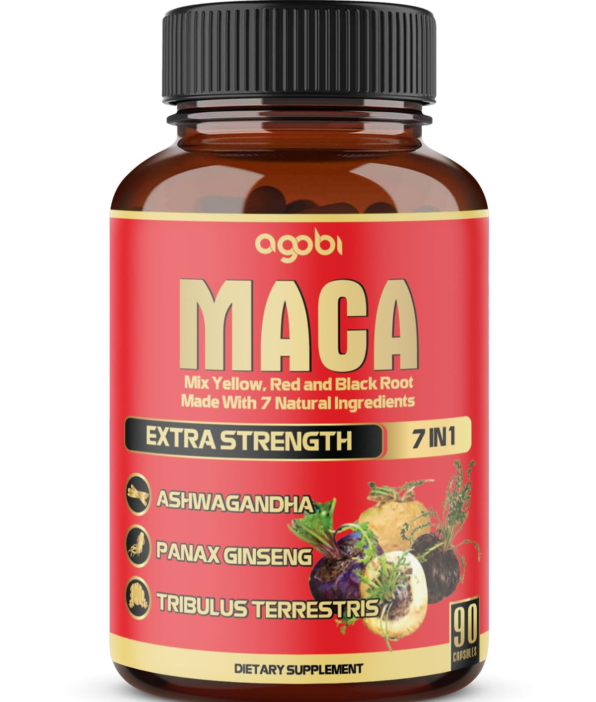Capsules Agobi Maca avec racine pour énergie et vitalité au quotidien.