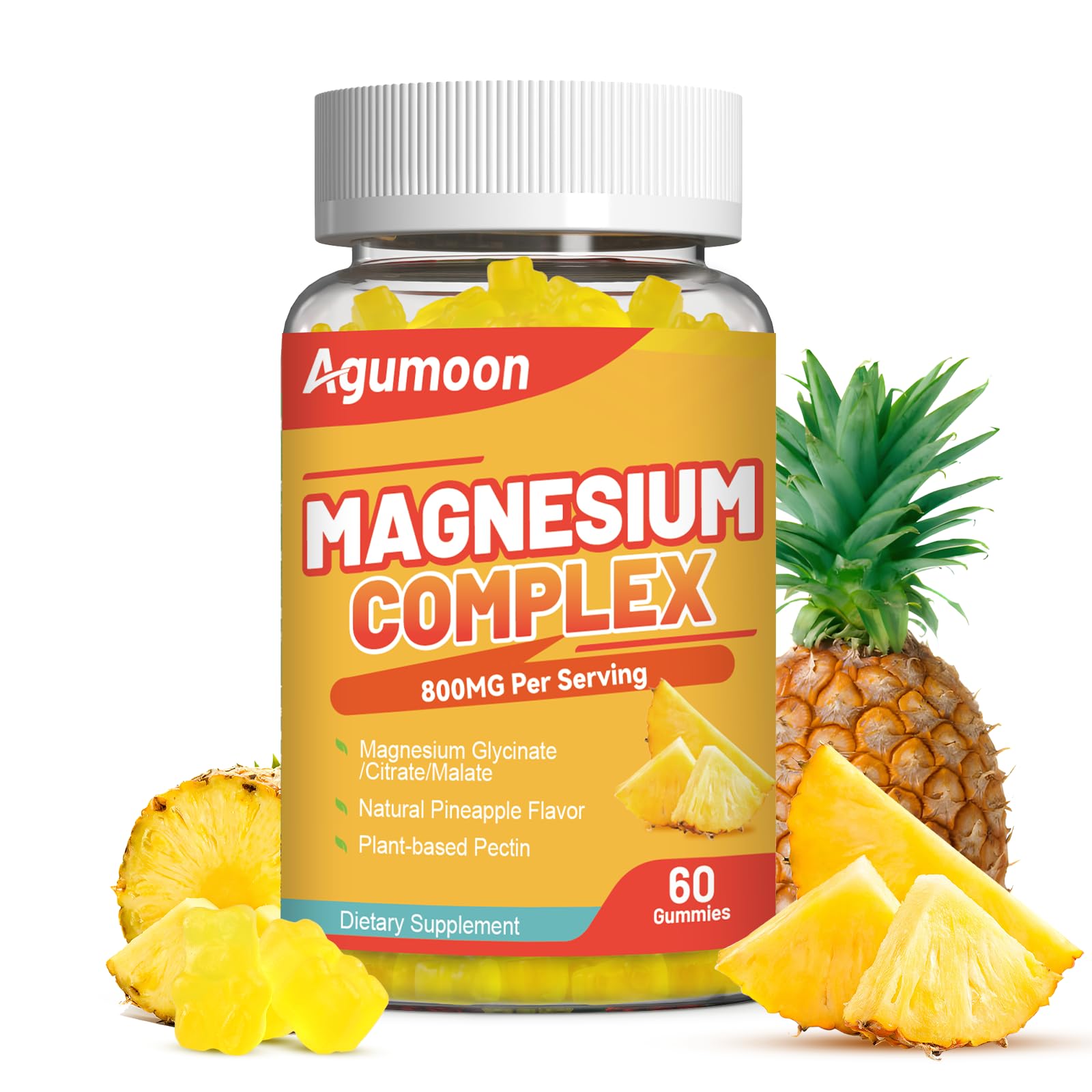 Gommes Agumoon magnésium 800 mg en bouteille, soutien potentiel à l'énergie quotidienne.