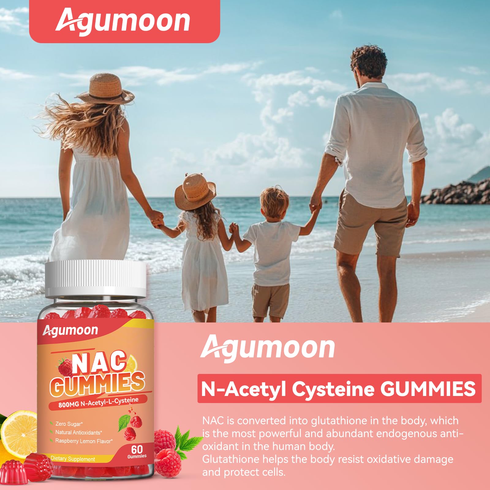 Gommes Agumoon NAC au goût framboise-citron, arôme naturel.