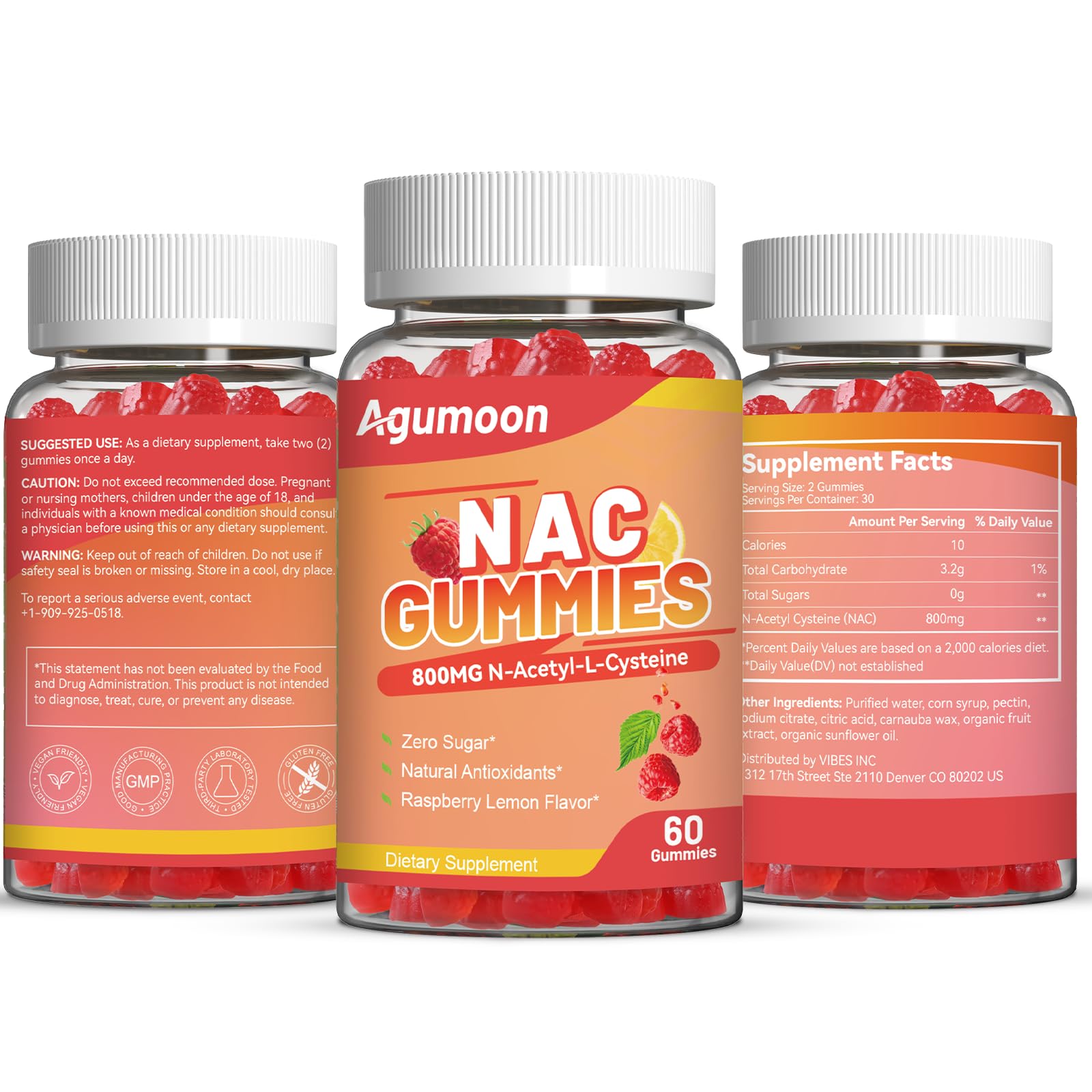 Ingrédients NAC dans les gommes Agumoon NAC, format prêt à utiliser.
