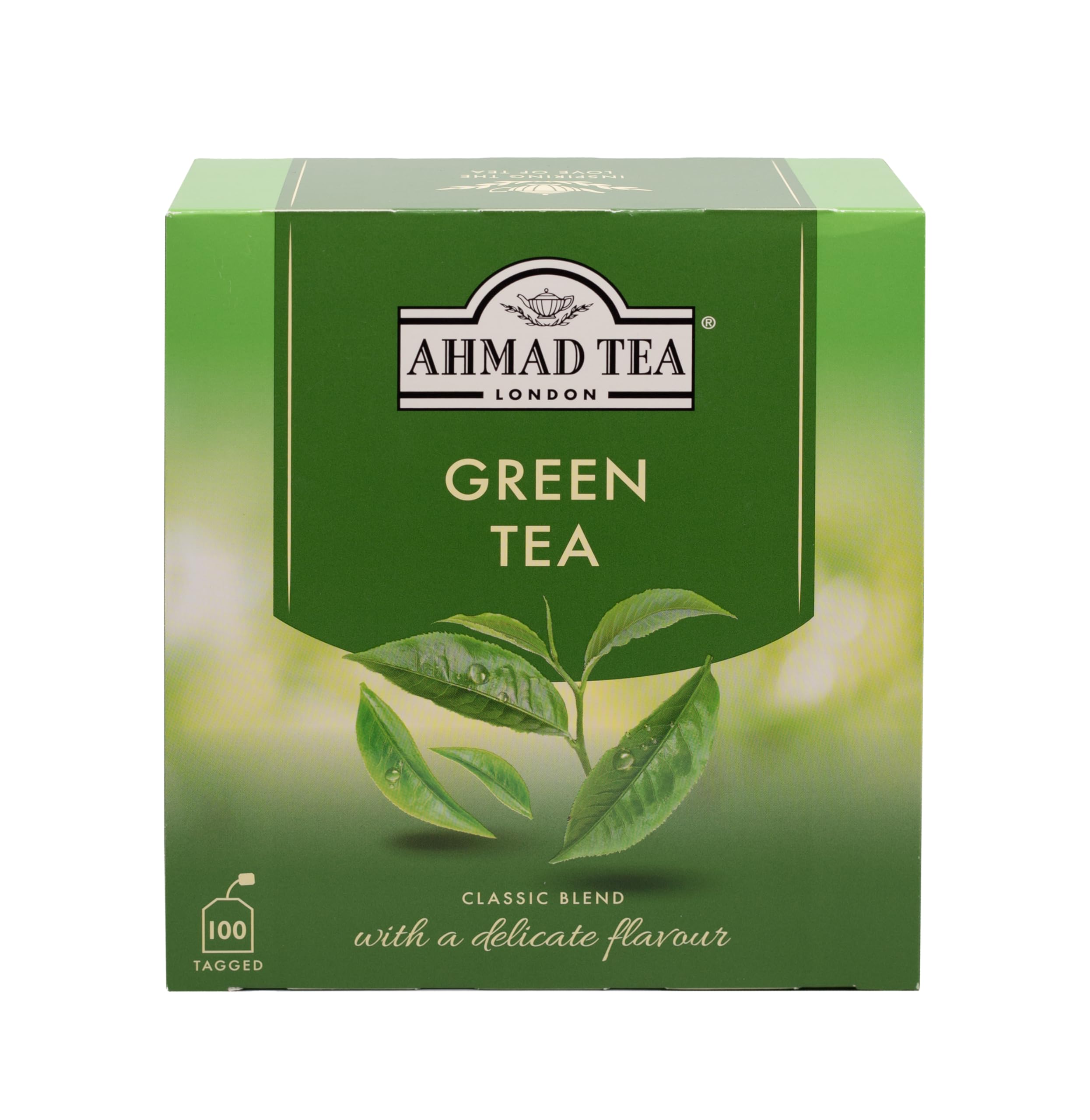 Ahmad Tea Thé Vert – emballage sachets, pratique pour des pauses rapides et faciles.