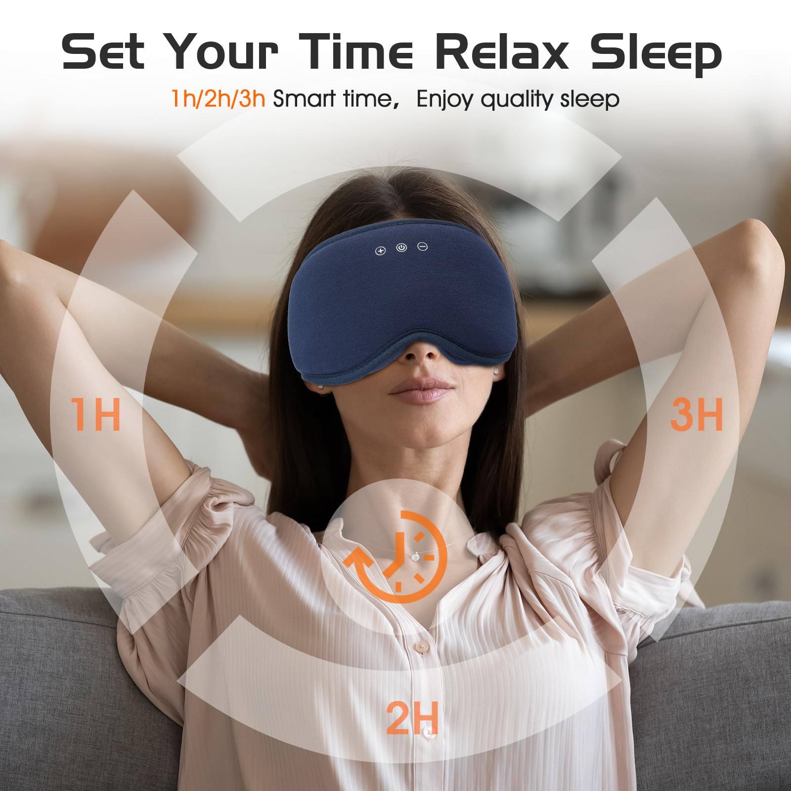 AHUIARGY Masque Sommeil Bluetooth 5.4, connexion stable jusqu'à 15 mètres.