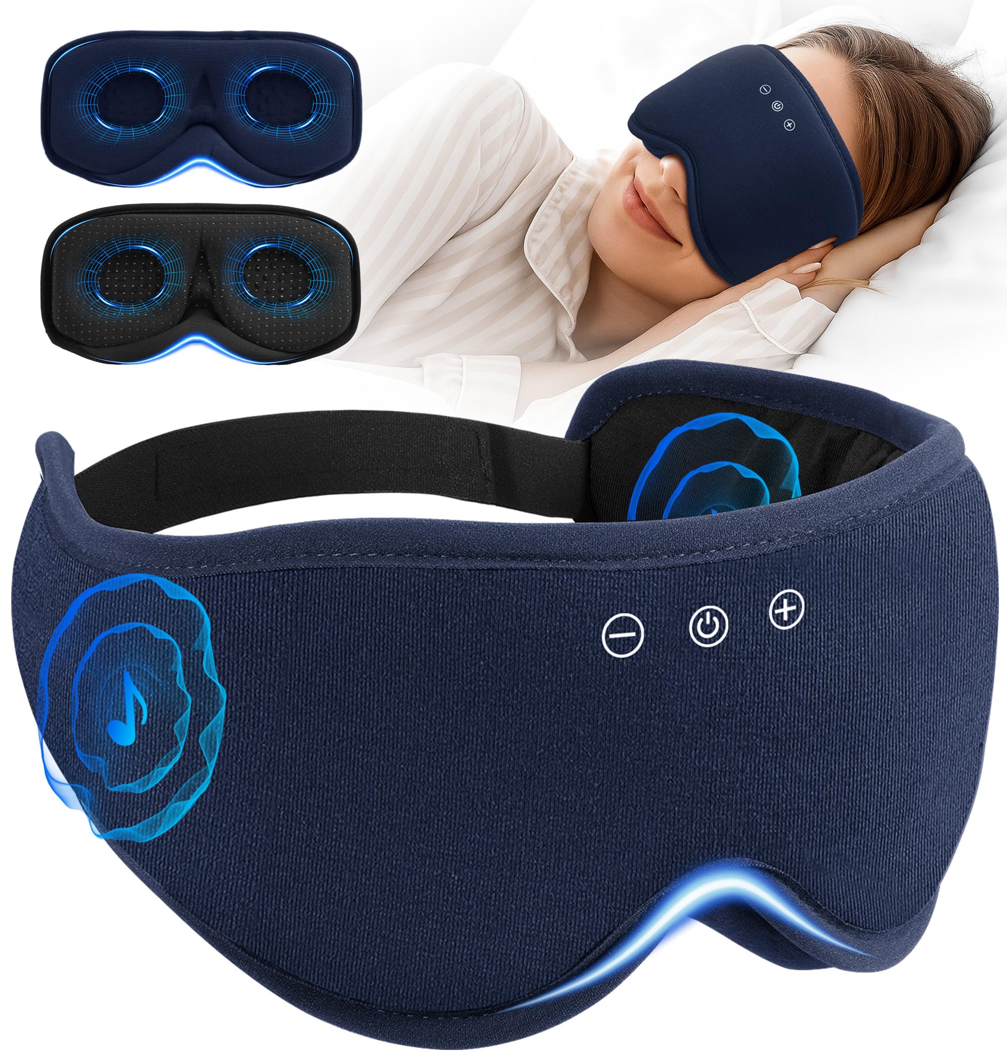 AHUIARGY Masque Sommeil Bluetooth avec coques amovibles 3D, confort adaptable.