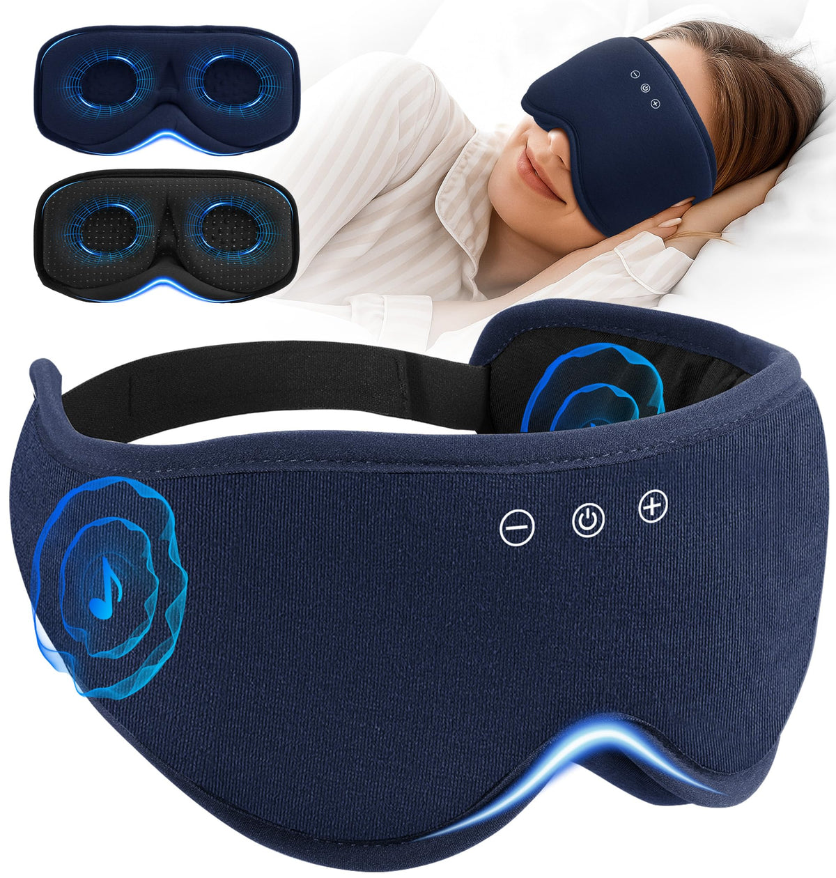AHUIARGY Masque Sommeil Bluetooth avec coques amovibles 3D, confort adaptable.