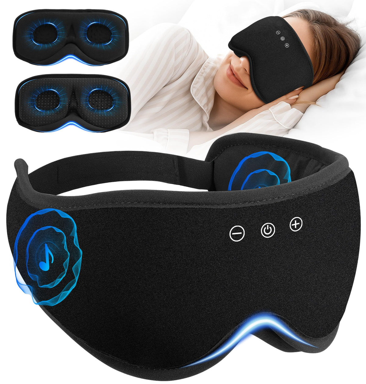 AHUIARGY masque sommeil bluetooth avec coupes amovibles pour confort adaptable.
