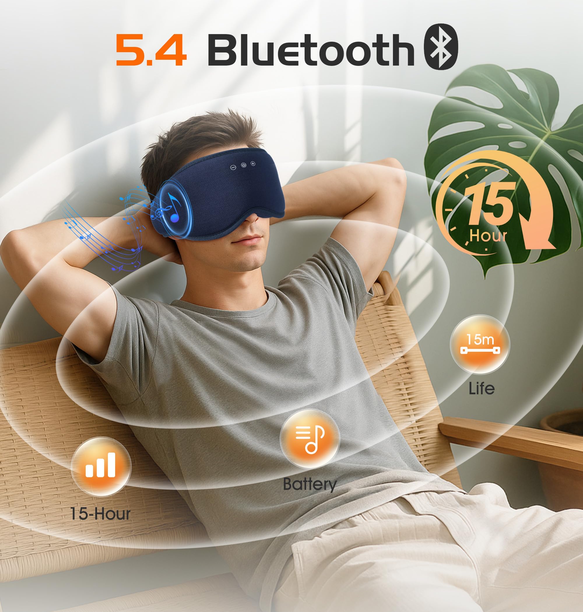 AHUIARGY Masque Sommeil, enceintes 32 mm fines, audio clair sans déranger le sommeil.