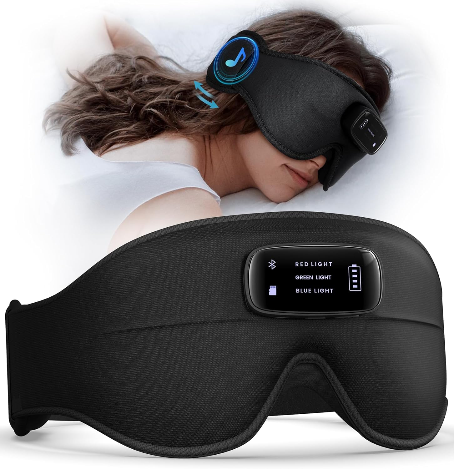 AHUIARGY masque yeux avec écouteurs Bluetooth 5.4, confort Raven et liberté de mouvement pendant le sommeil.