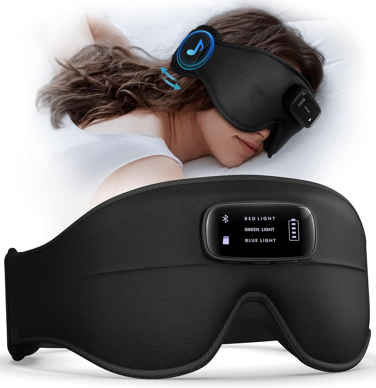 AHUIARGY masque yeux avec écouteurs Bluetooth 5.4, confort Raven et liberté de mouvement pendant le sommeil.