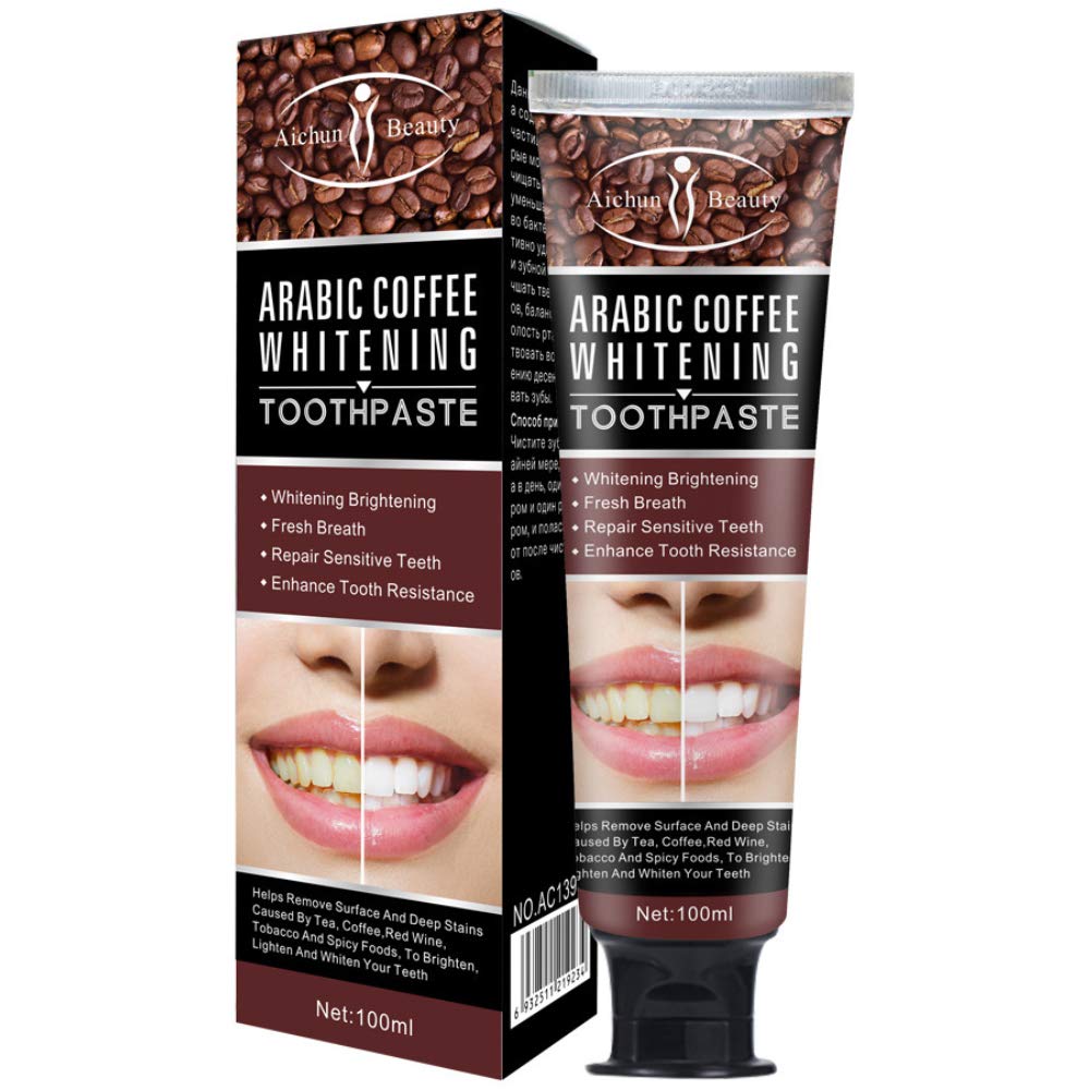 Pâte dentifrice AICHUN BEAUTY cafe arabe, sourire plus clair et haleine fraîche.