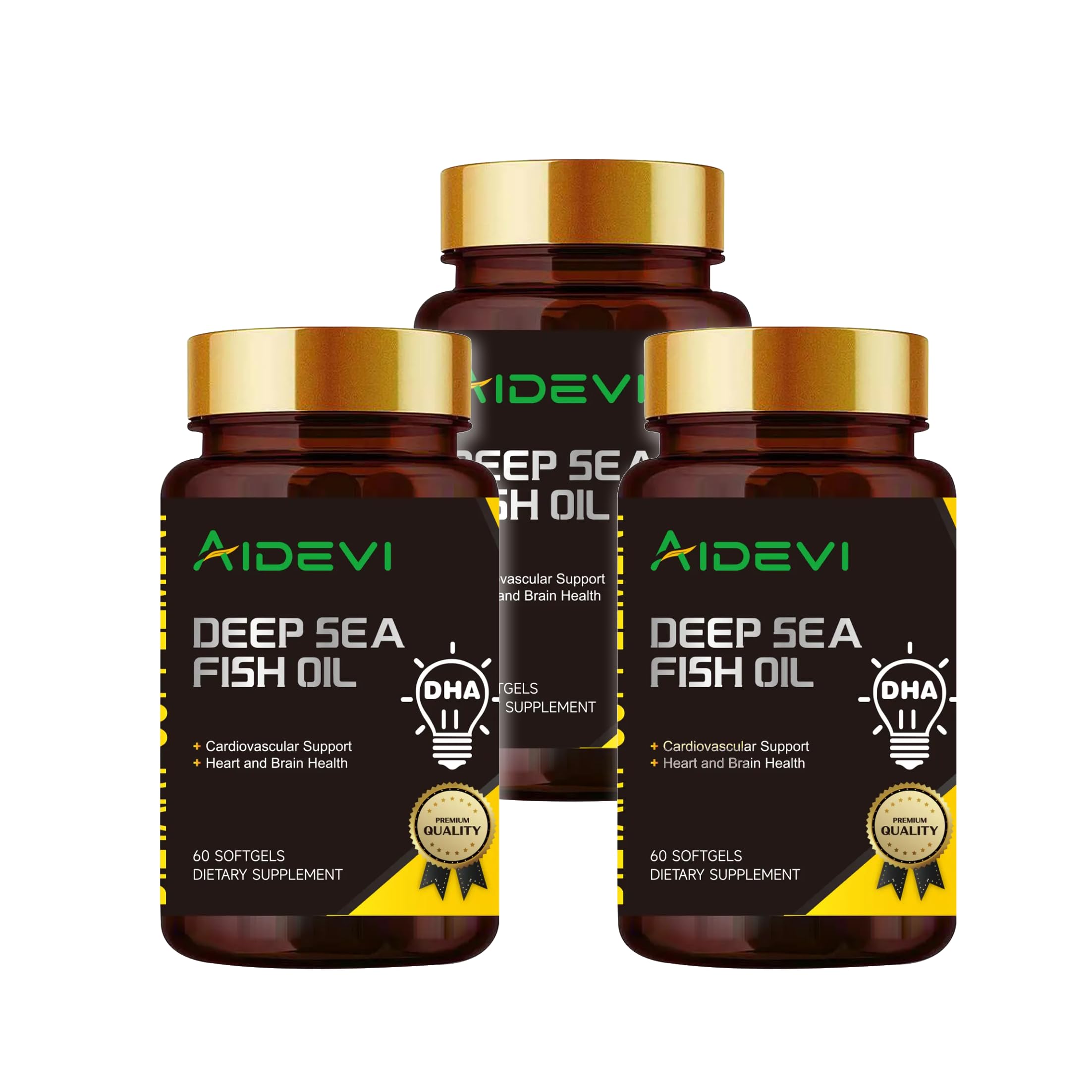 AIDEVI Huile de poisson Omega-3, bouteille, soutien potentiel du bien-être quotidien