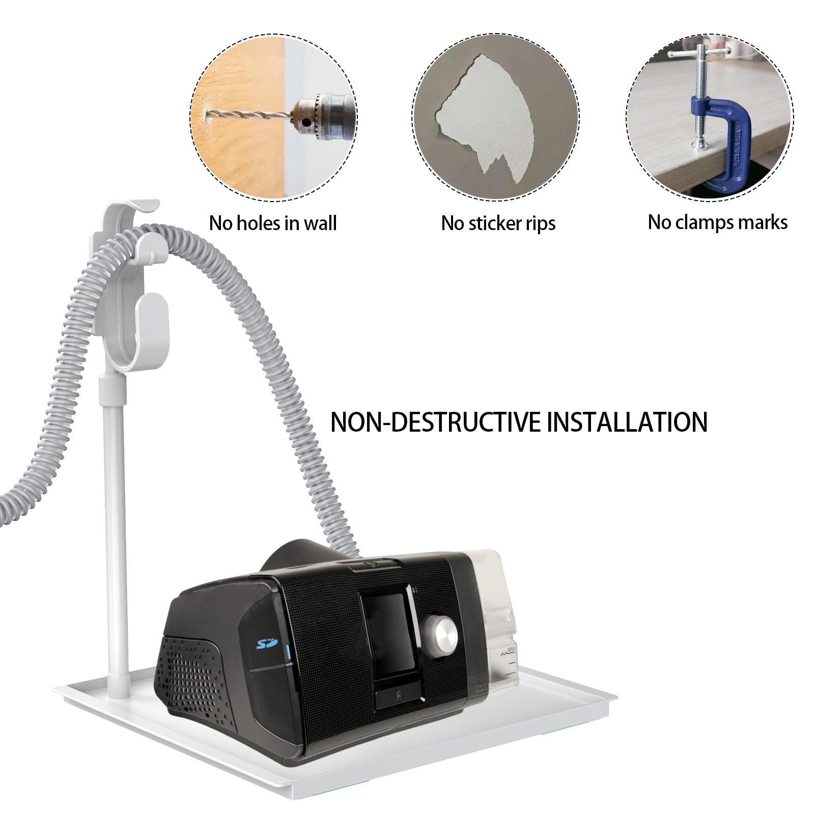 Aifeedi crochet-masque CPAP soulève le tuyau pour moins d’enchevêtrement.