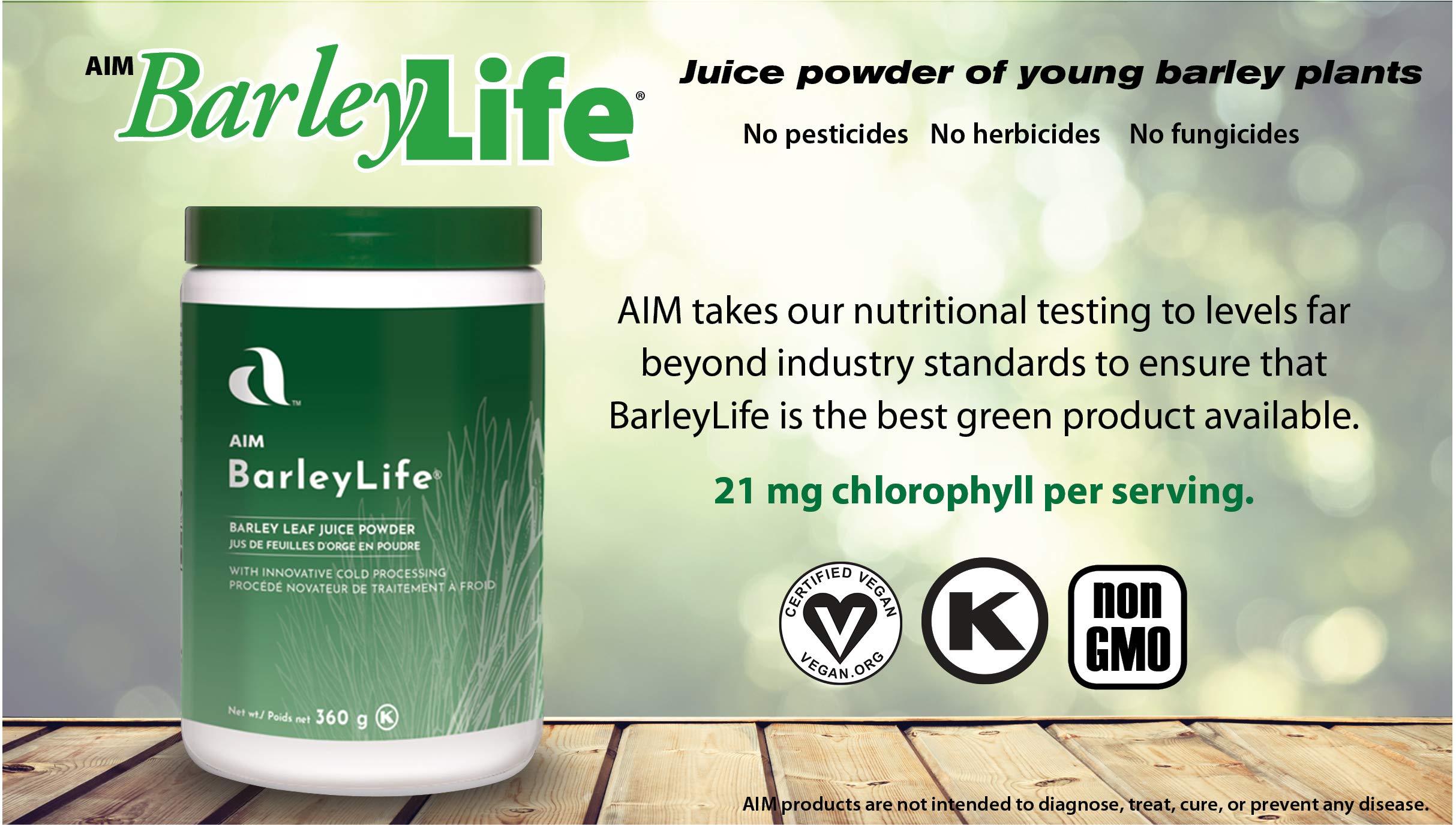 AIM BarleyLife préparation boisson verte, idéale dans smoothies et jus frais.