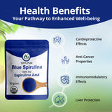 Aimgrow spiruline bleue boisson chaude, couleur naturelle et nutriments.