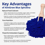 Aimgrow spiruline bleue boisson mixte, couleur bleue naturelle et énergie.
