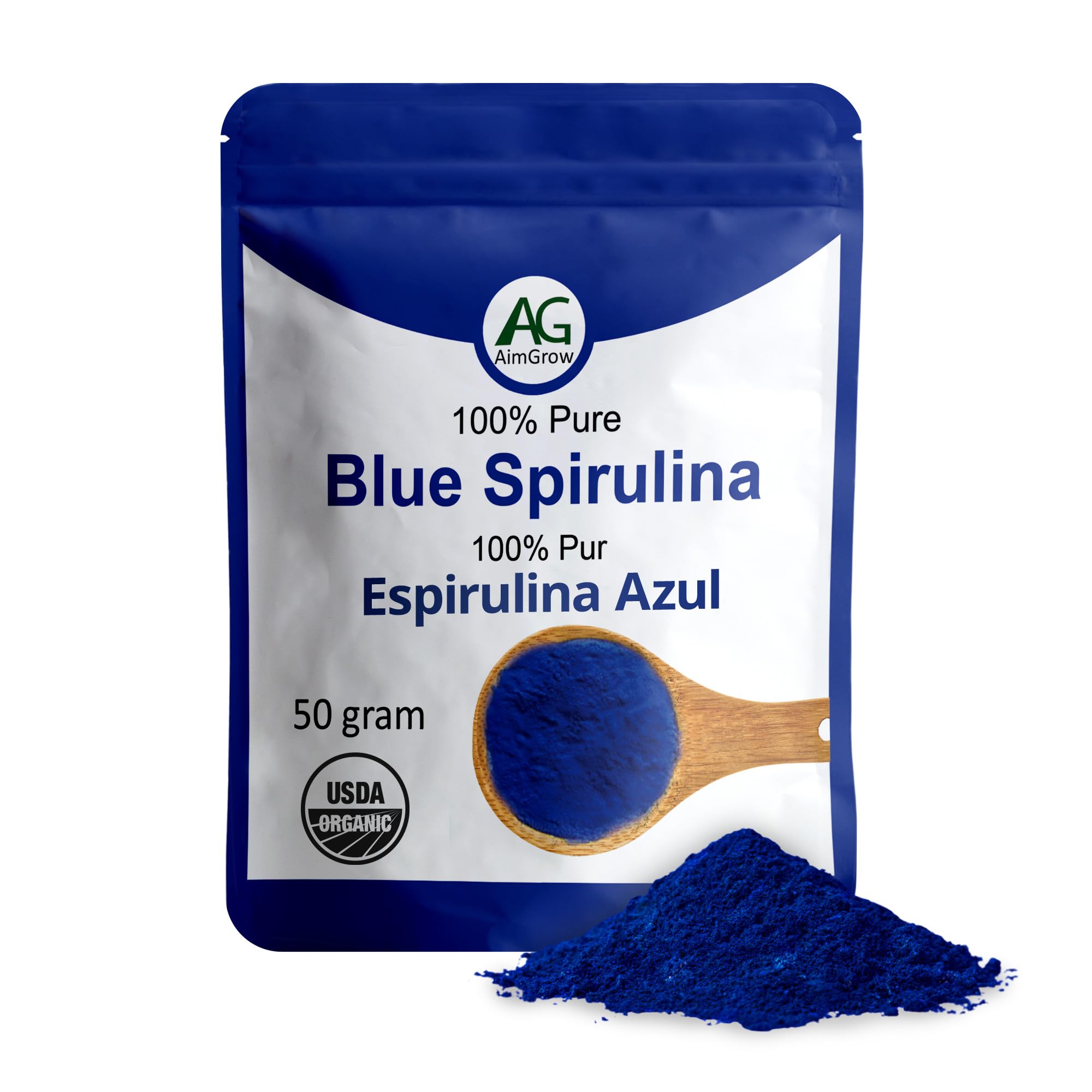 Aimgrow spiruline bleue en poudre pour smoothies et bols nutritifs.