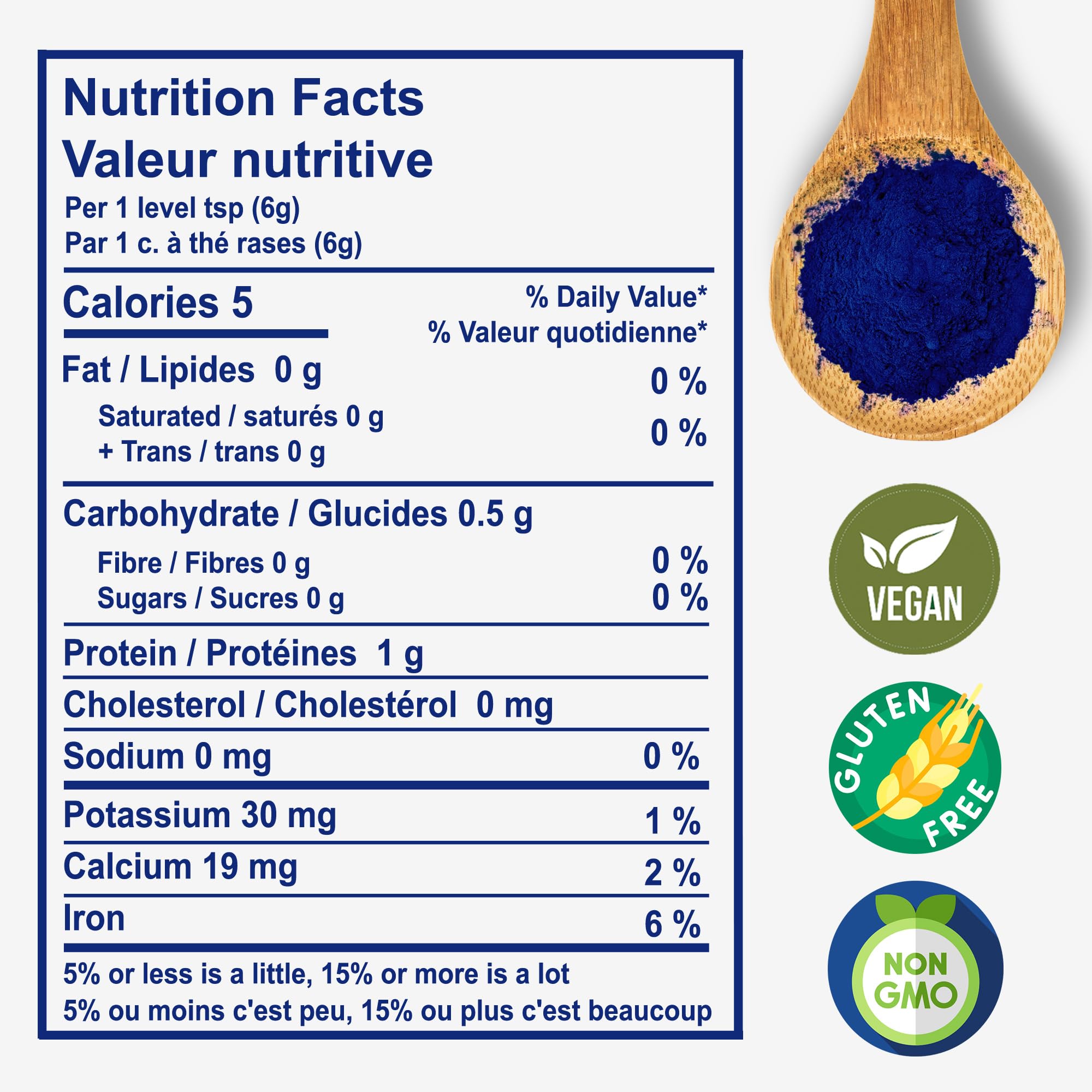 Aimgrow spiruline bleue yaourt, couleur vibrante et nutriments ajoutés.
