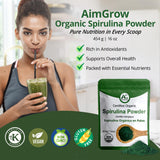 Aimgrow spiruline poudre en boîte — intégration facile dans smoothies.
