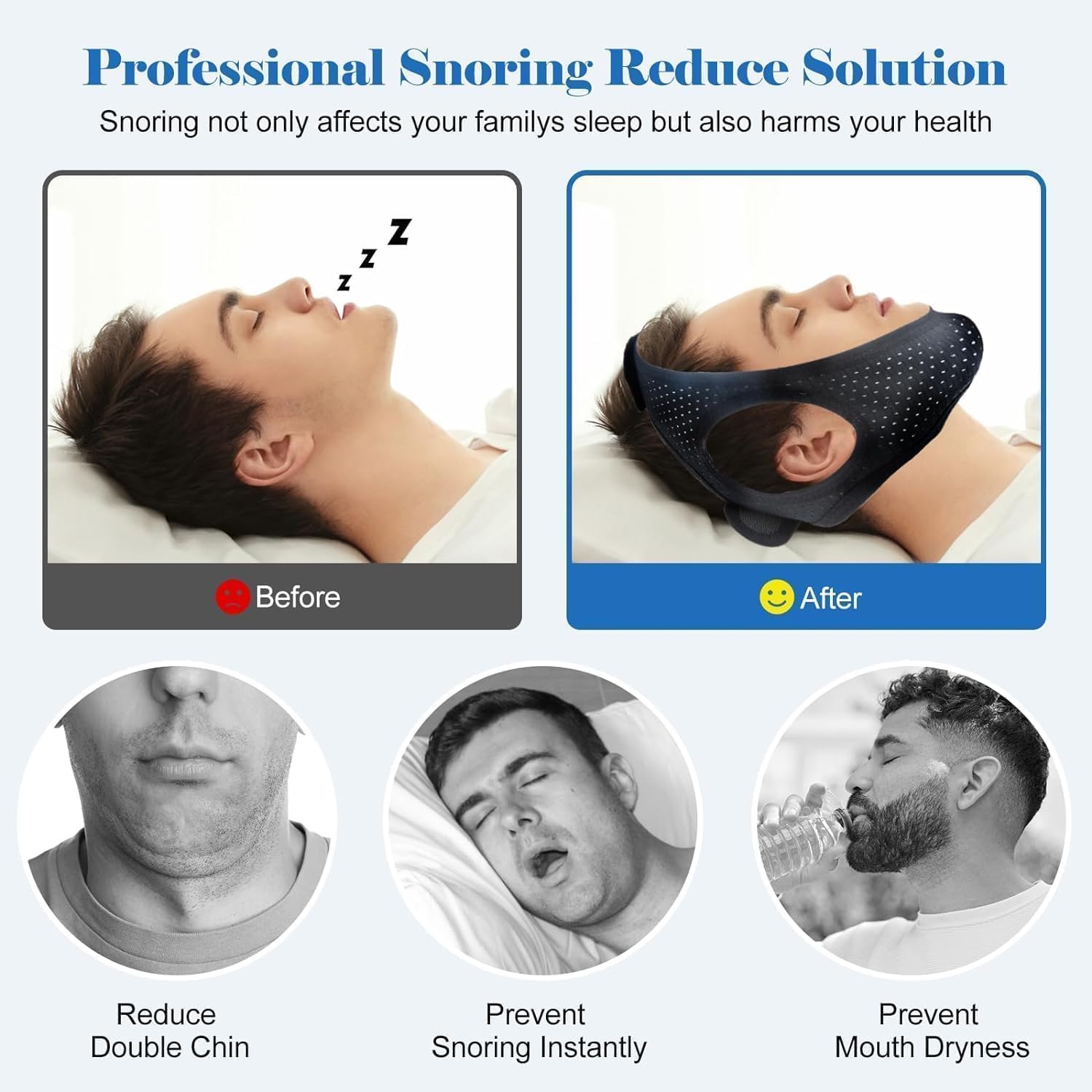 Air Blow bandeau menton douceur et confort, idéal pour les nuits prolongées.