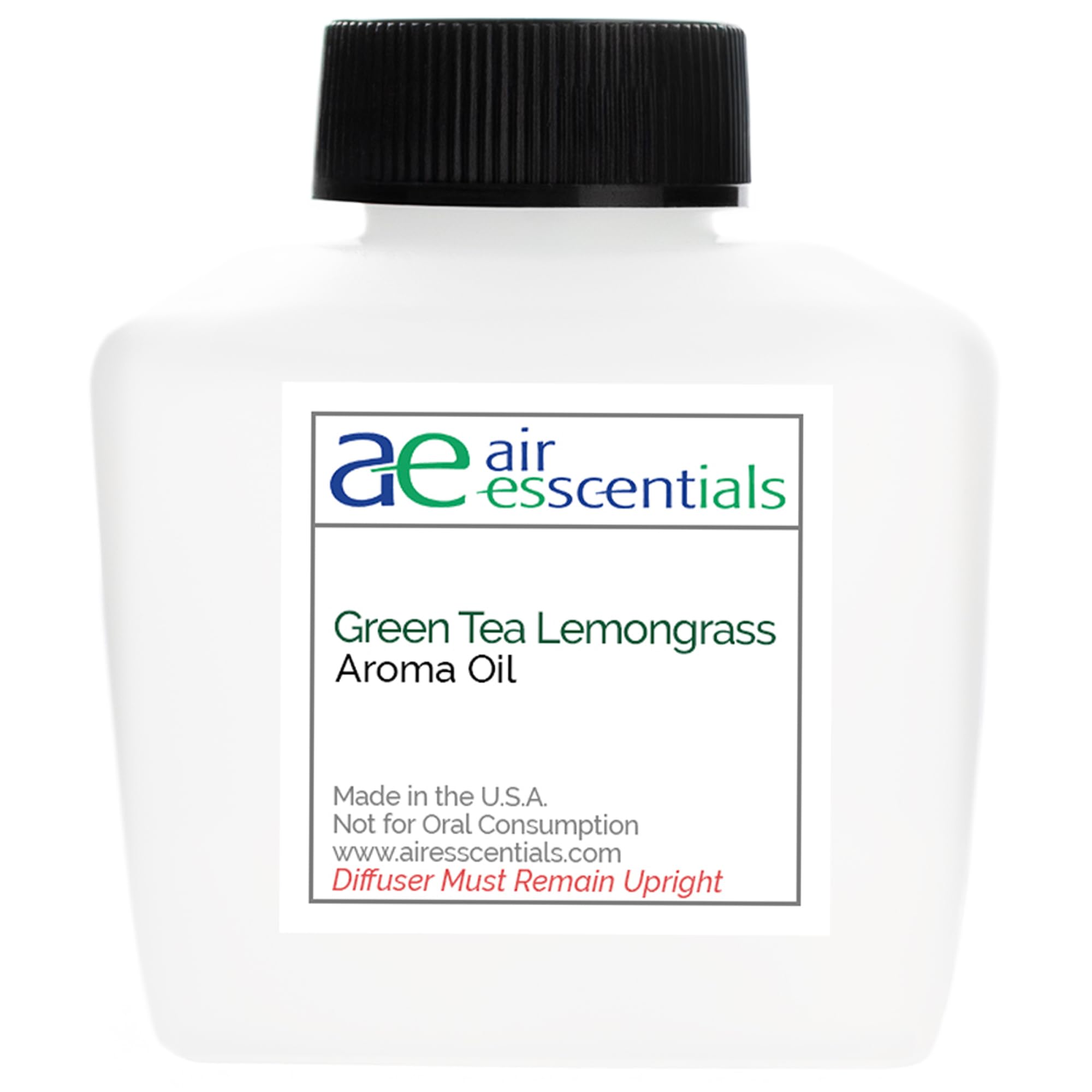 Air Esscentials huile aromatique thé vert et citronnelle, bouteille élégante pour diffusion durable.