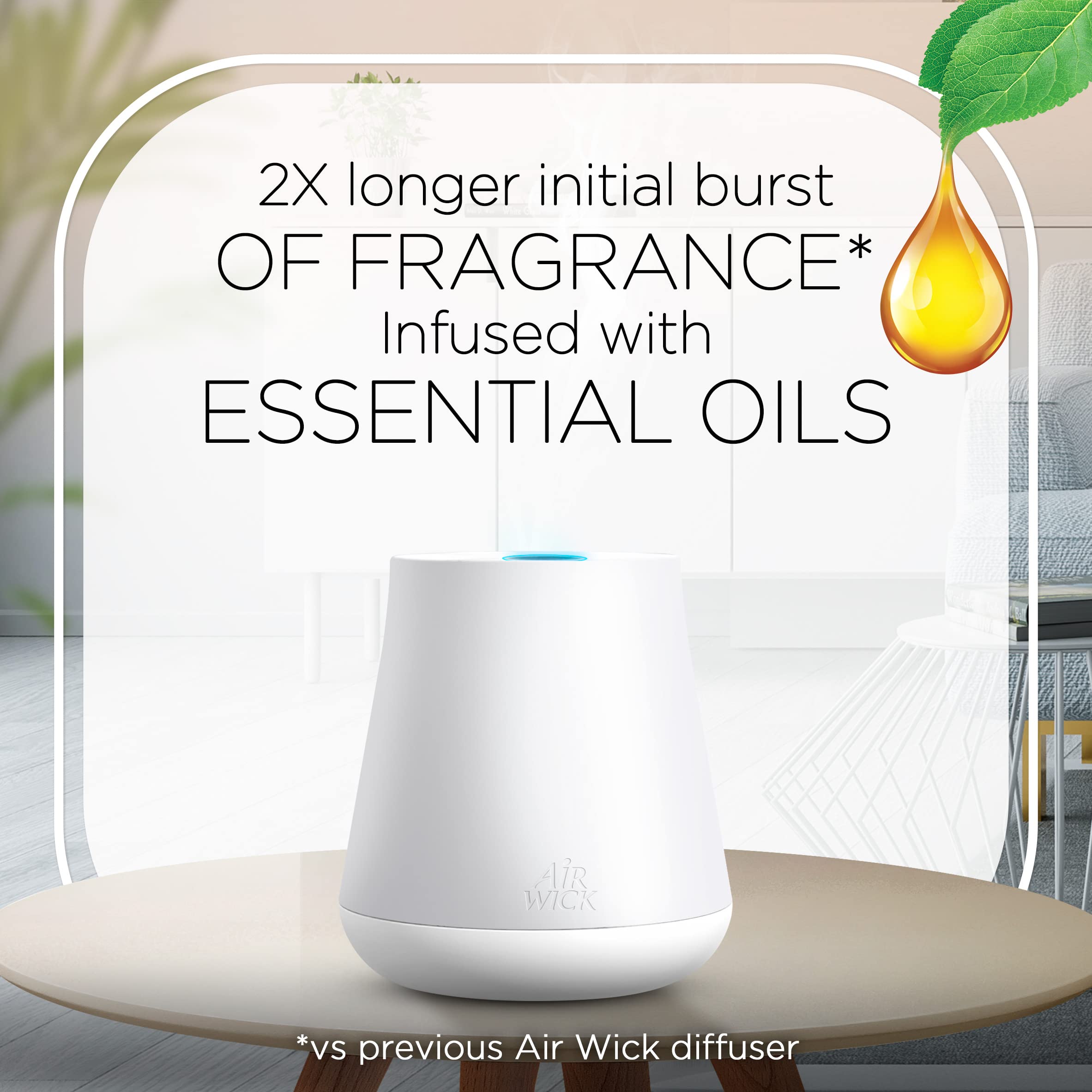 Brume naturelle Air Wick Essential Mist diffusant une senteur continue.