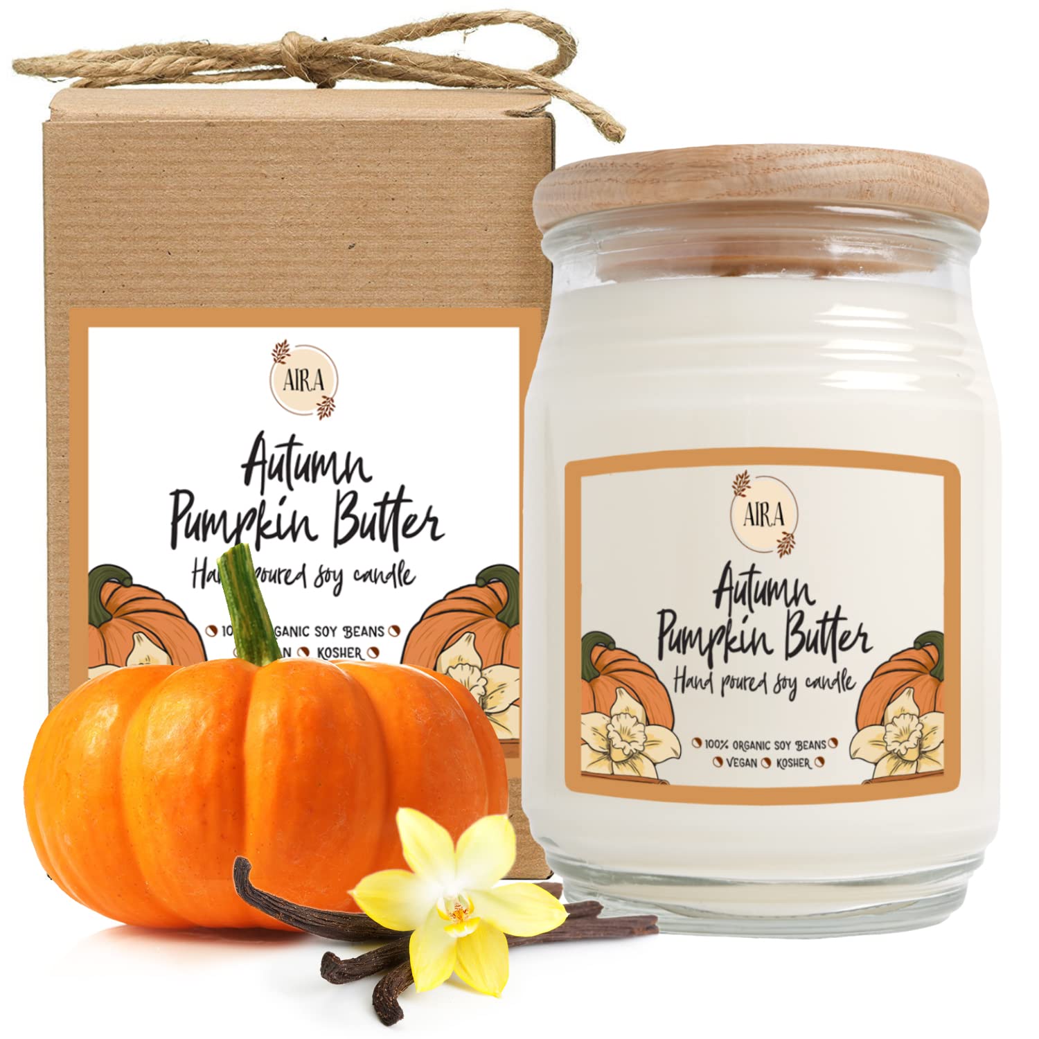 Bougie Aira Soy Automne Potiron Beurre: ambiance chaleureuse et naturelle.