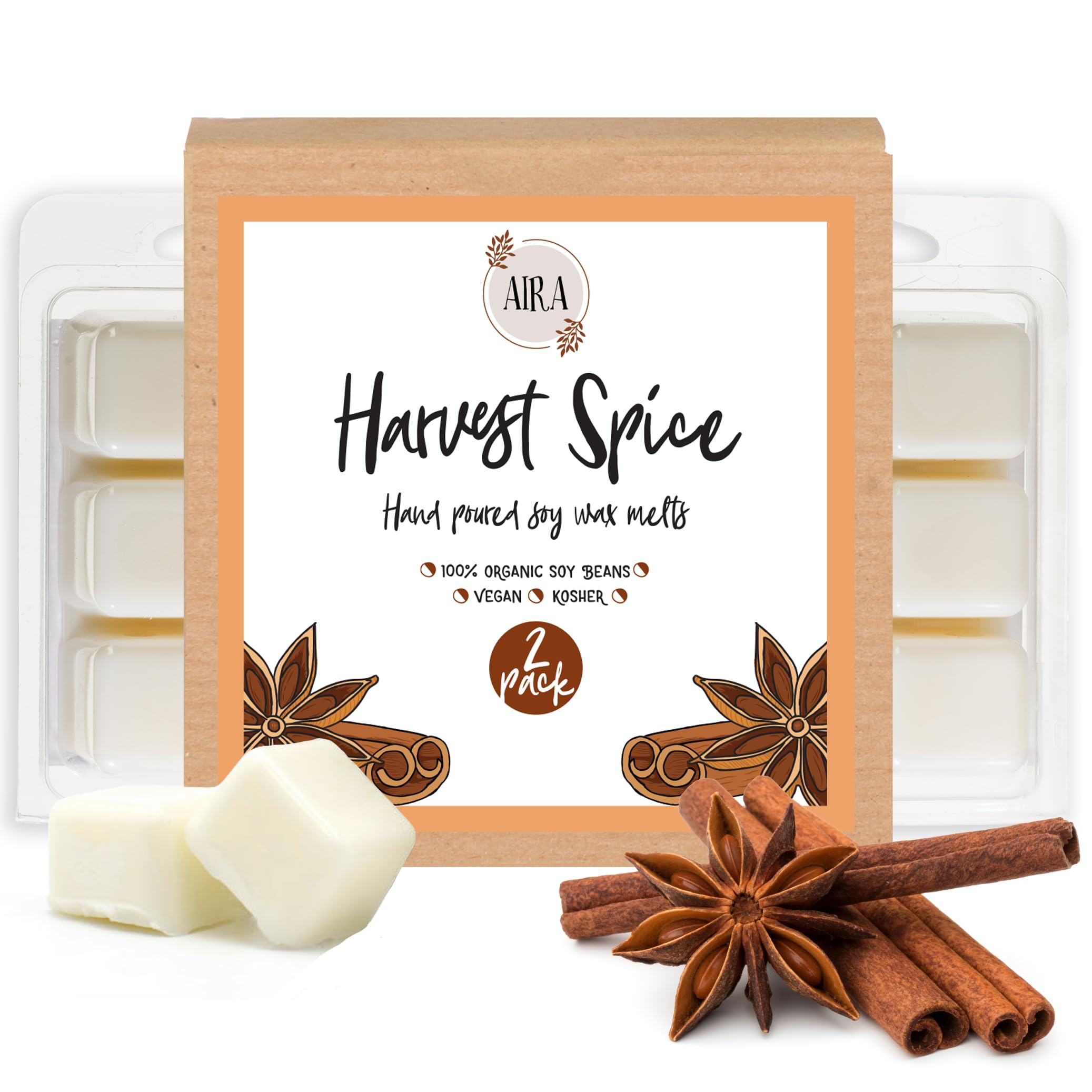 Aira Fall Wax Melt: cubes de cire soja Harvest Spice diffusant une ambiance chaleureuse.