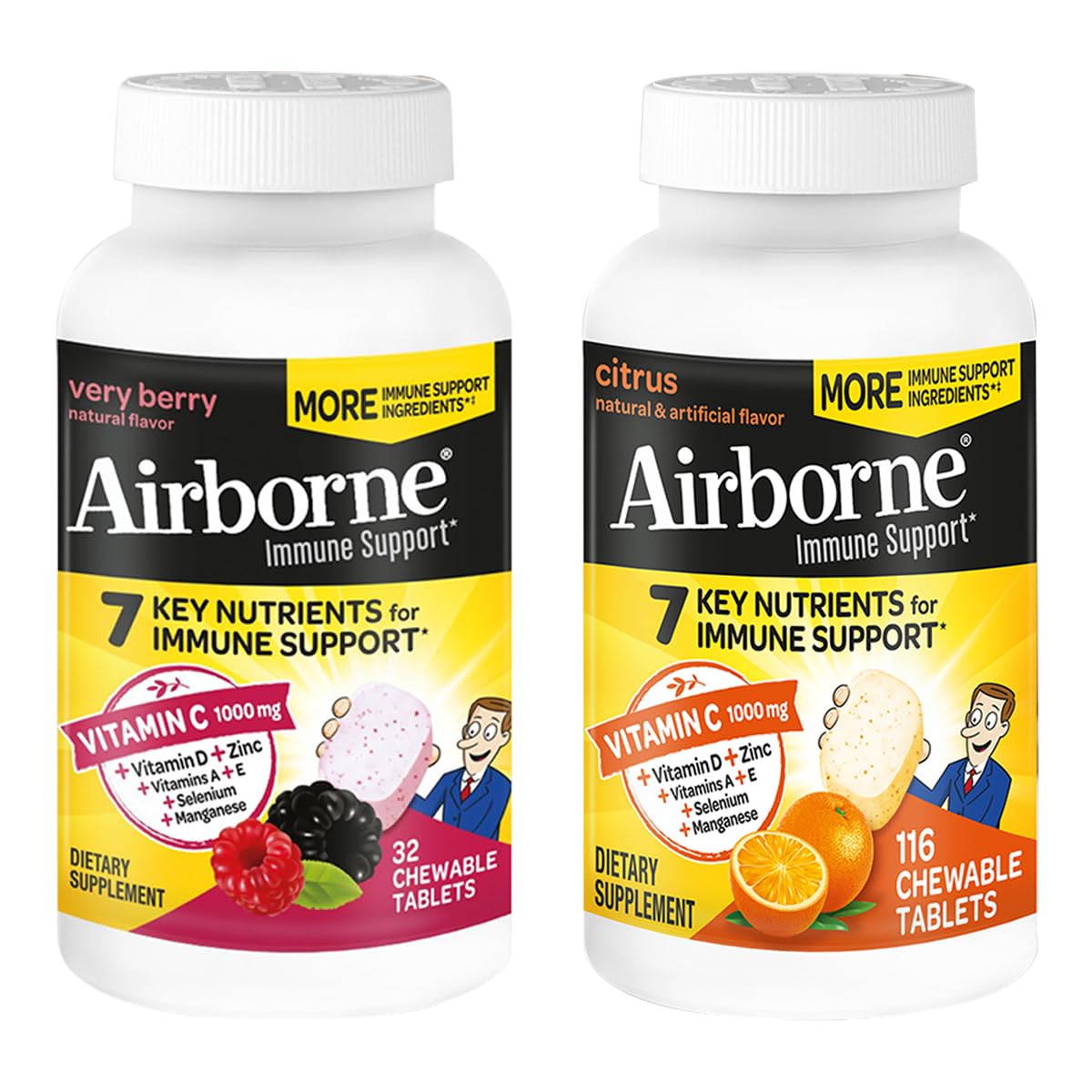 Airborne, bouteille gommes immunité, pratique pour soutenir la routine quotidienne.