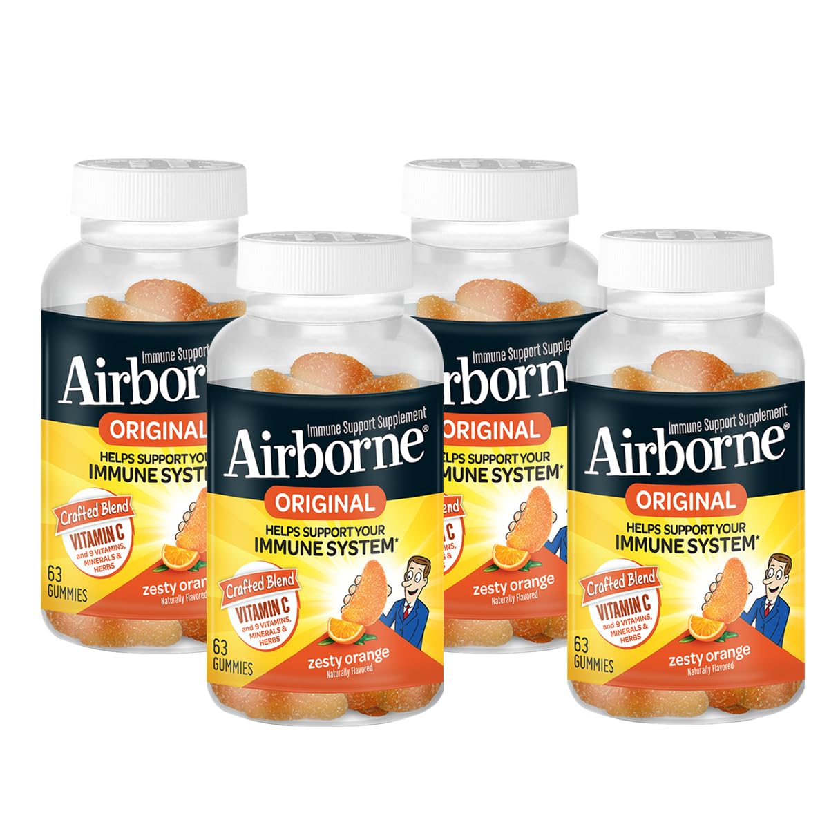 Airborne gommes immunité orange zeste, soutien potentiel pour le système immunitaire.