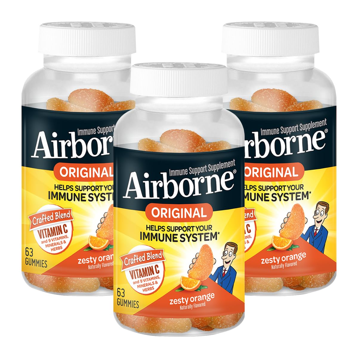 Gomme Airborne immunité orange zeste pour un apport pratique.