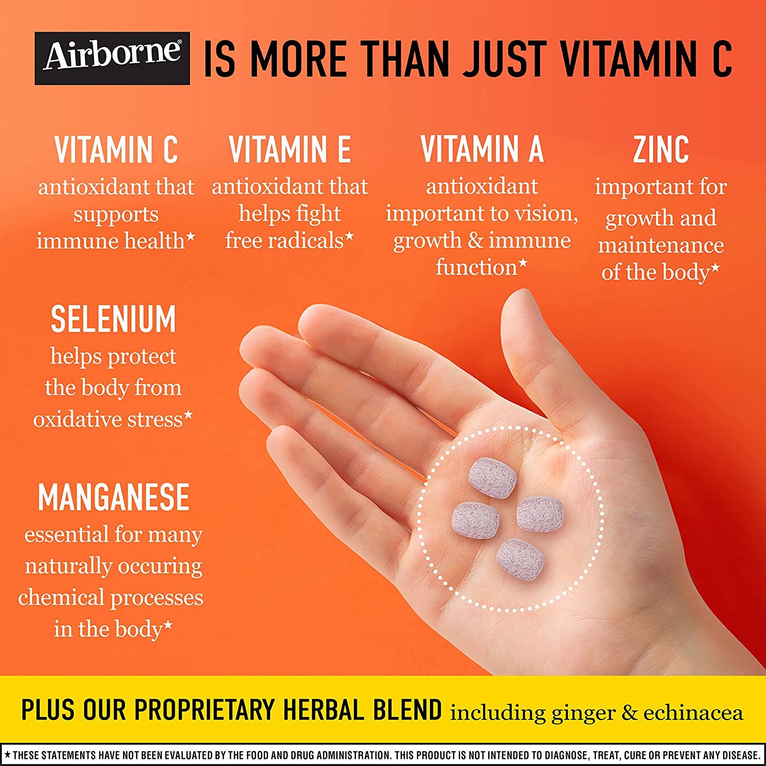 Airborne gommes vitamine C 1000 mg, faciles à mâcher pour un boost quotidien.