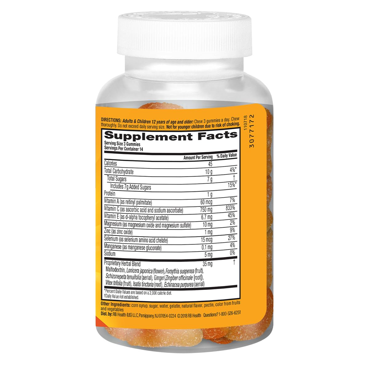 Airborne Gommes vitamine C et E, ingrédients antioxydants clés.