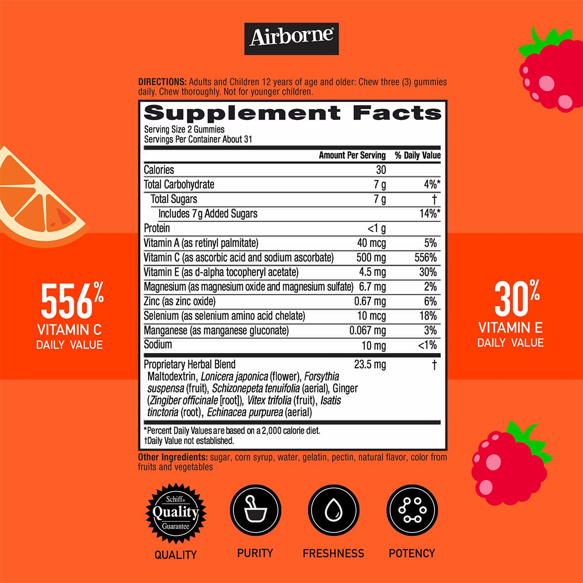 Airborne Kids Gommes sans gluten, option adaptée.