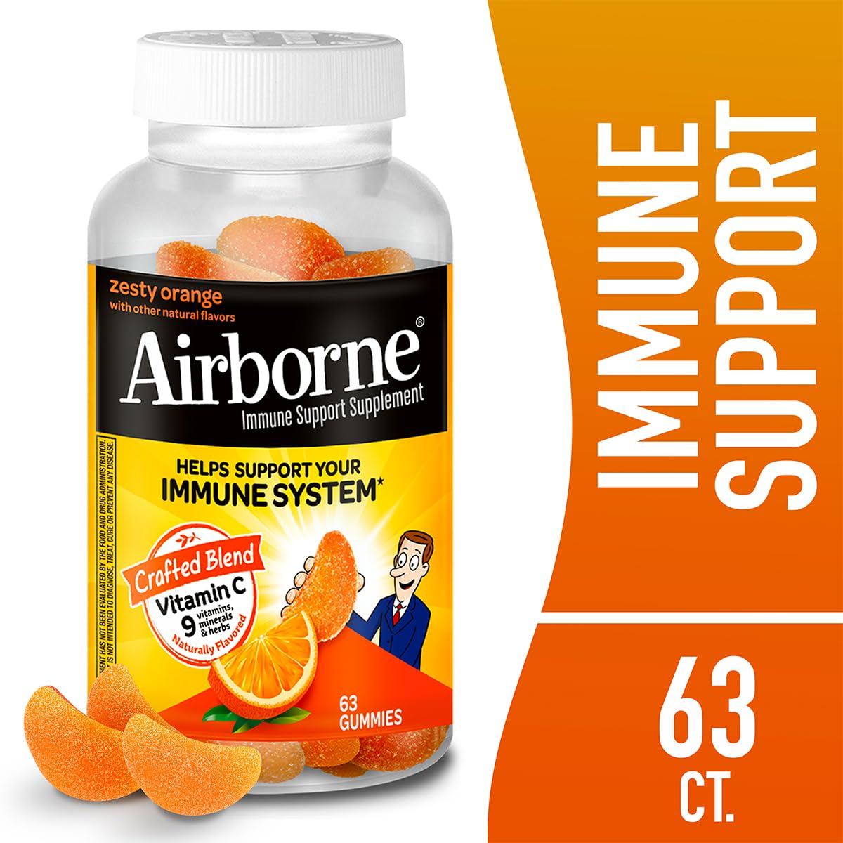 Airborne pack 63 gommes orange zeste, pratique à emporter.