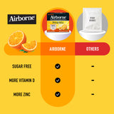 Airborne sans gluten et sans lactose, tablette effervescente orange pratique en déplacement.