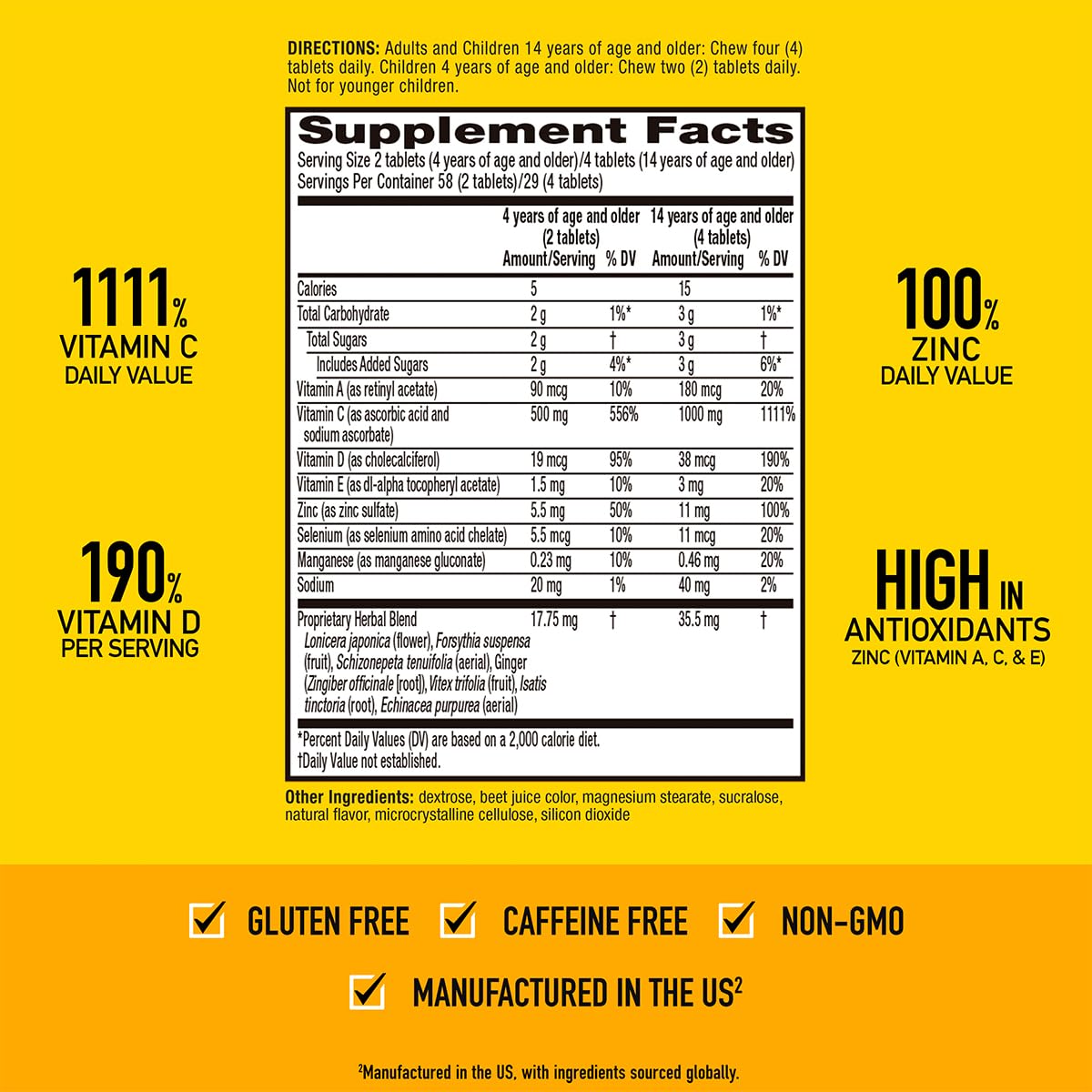 Airborne vitamine E et antioxydants pour neutraliser les radicaux libres.
